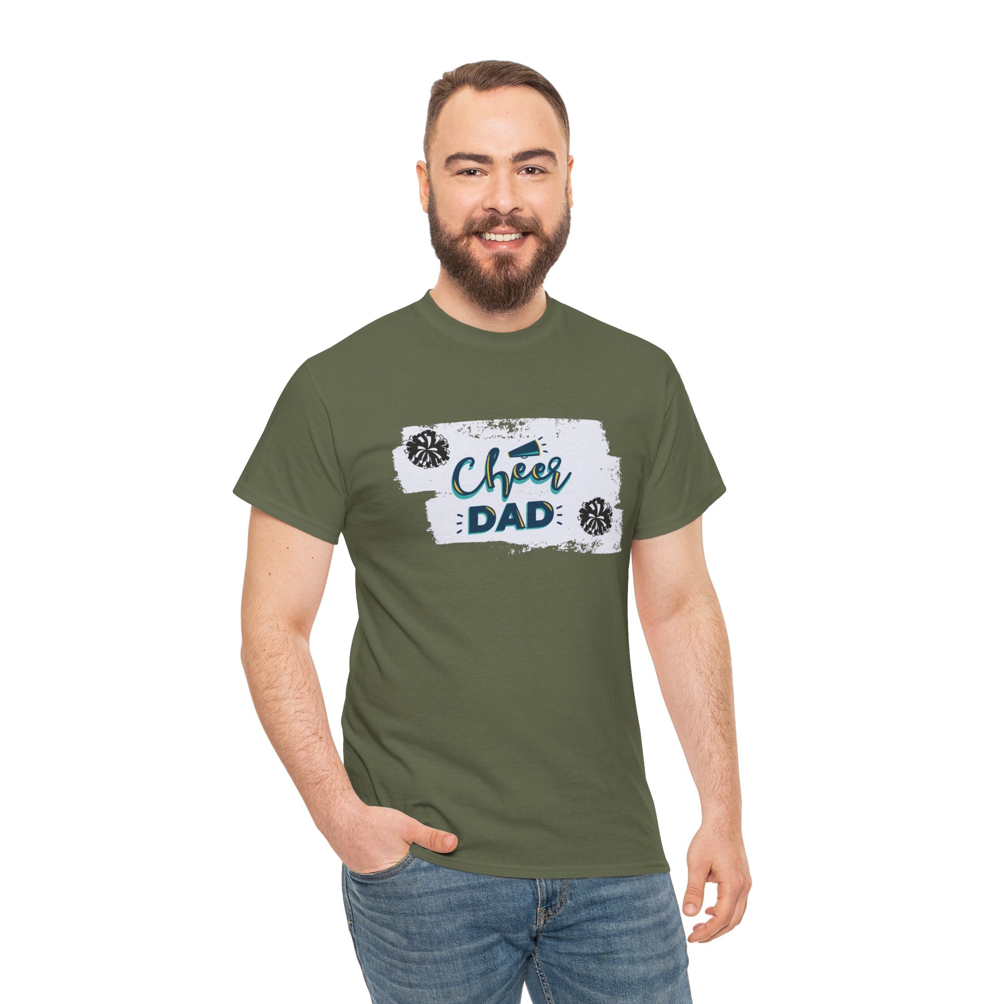 Cheer Dad T-Shirt — Cheerleading Dad Tee with Pom-Poms, Father's Day Gift