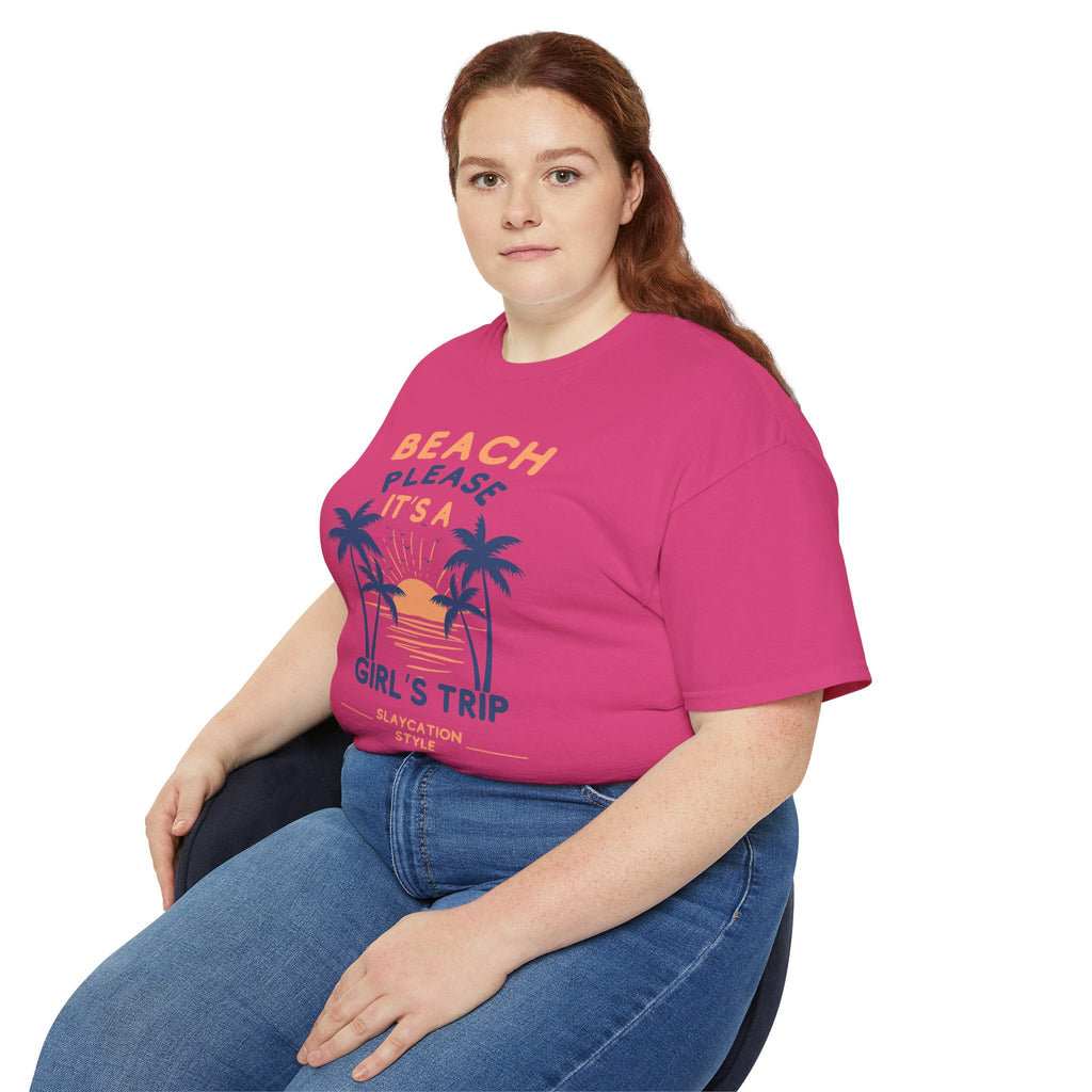 Beach Please It's a Girl's Trip Tee — Tropical Palm Sunset Vacation Shirt