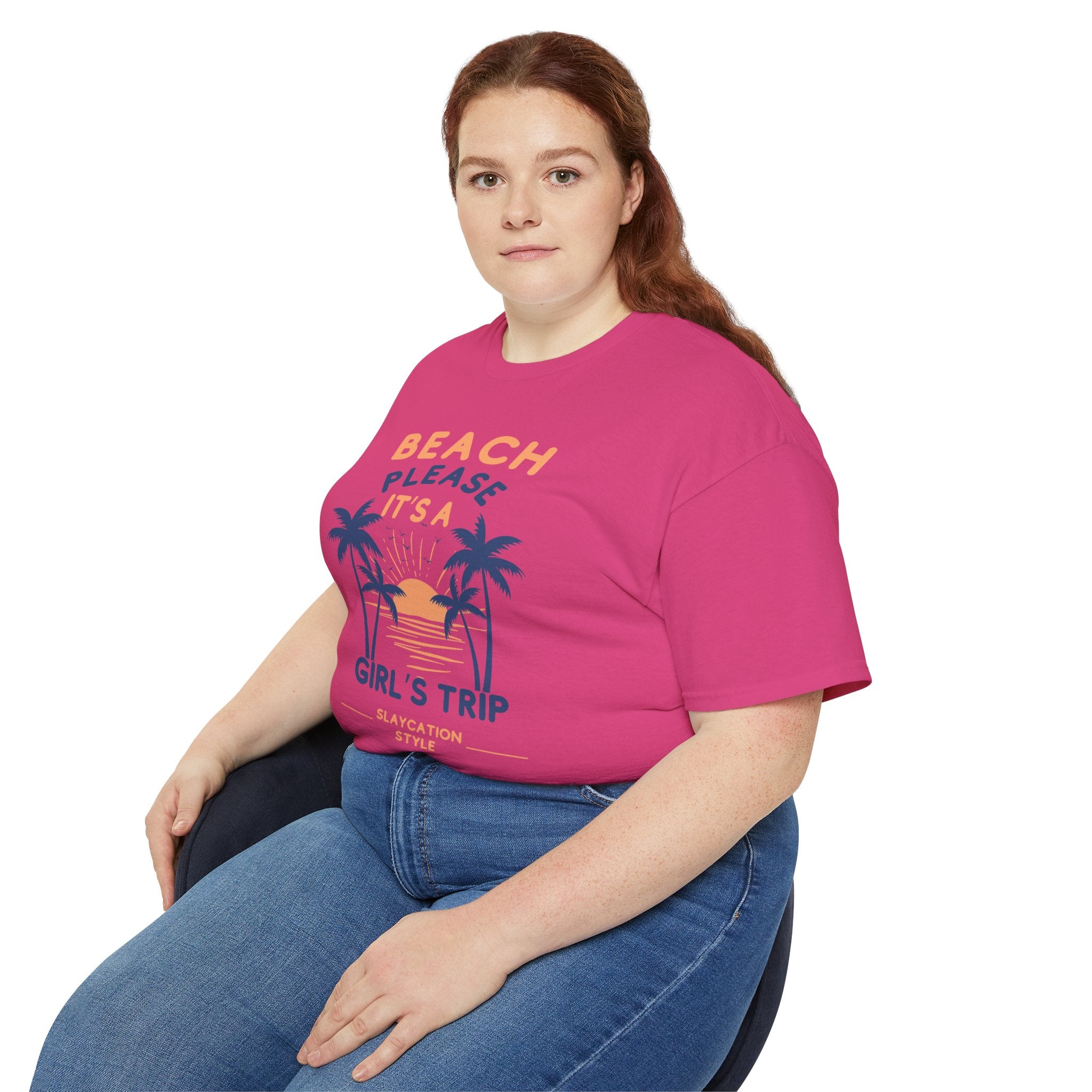Beach Please It's a Girl's Trip Tee — Tropical Palm Sunset Vacation Shirt