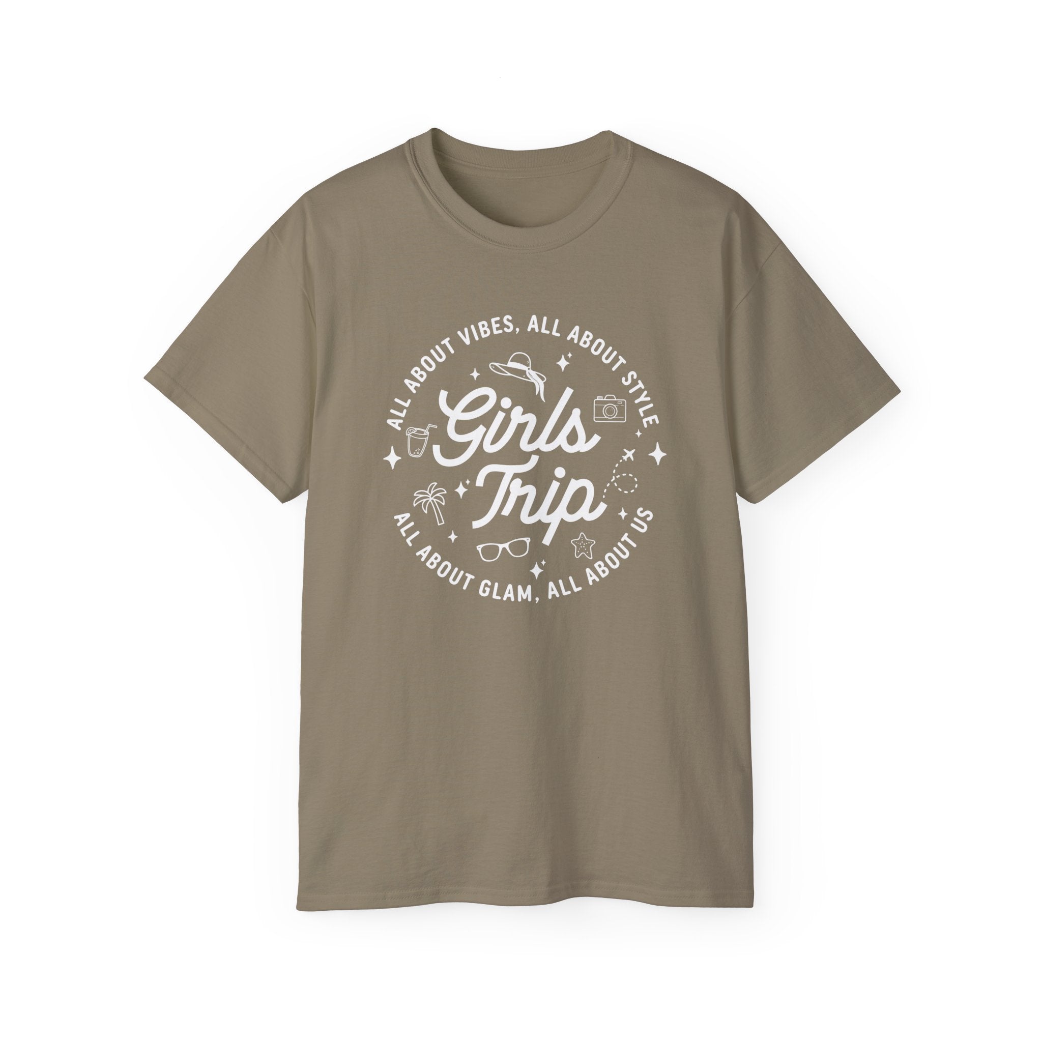 Girls Trip T-Shirt — 'All About Vibes, All About Style' Graphic Tee for Bachelorette & Vacation