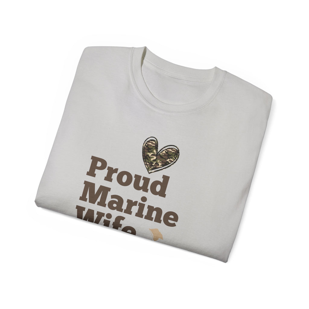 Proud Marine Wife T-Shirt — Camouflage Heart & Marine Family Tee