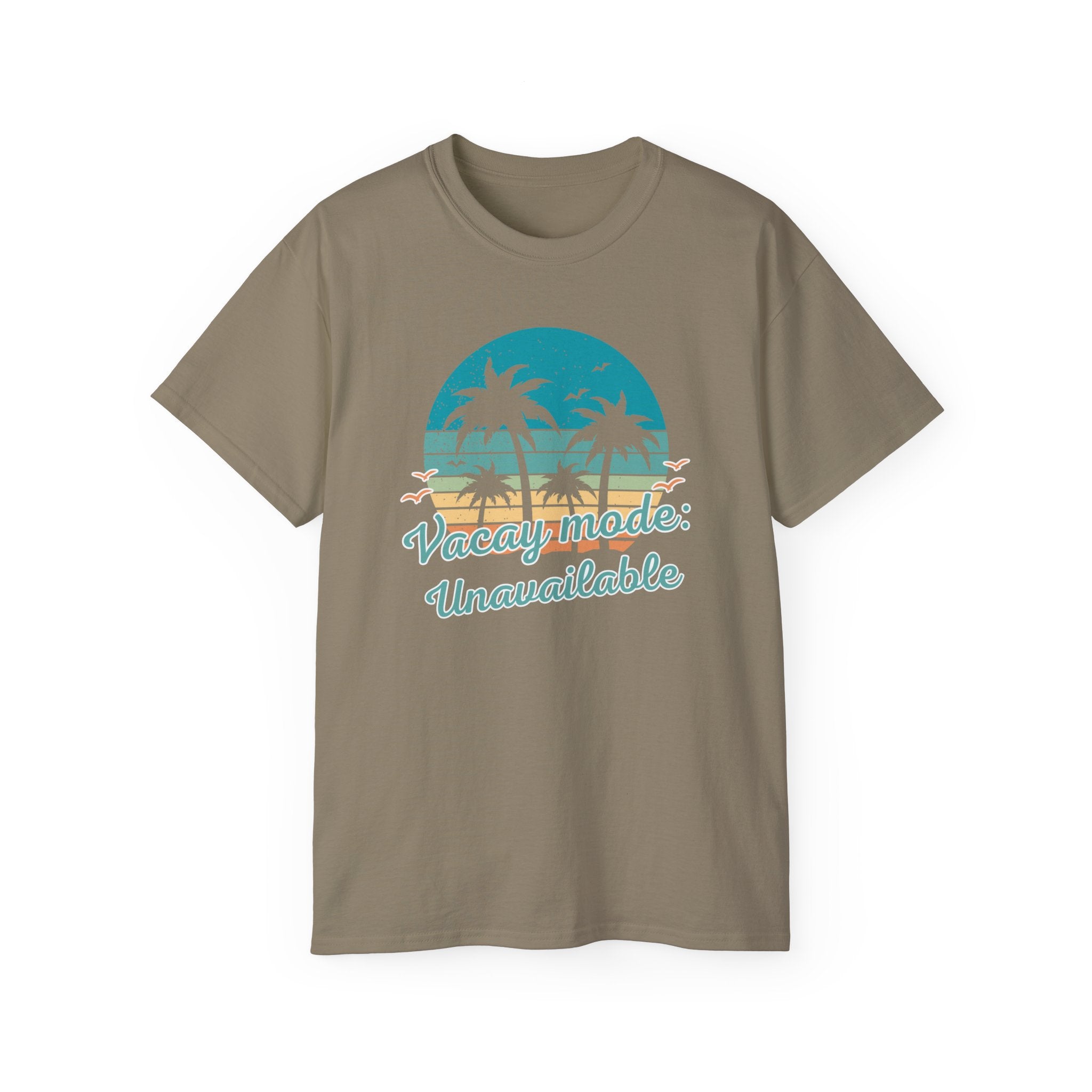 Vacation Mode Tee — Retro Palm Beach Sunset Graphic T-Shirt