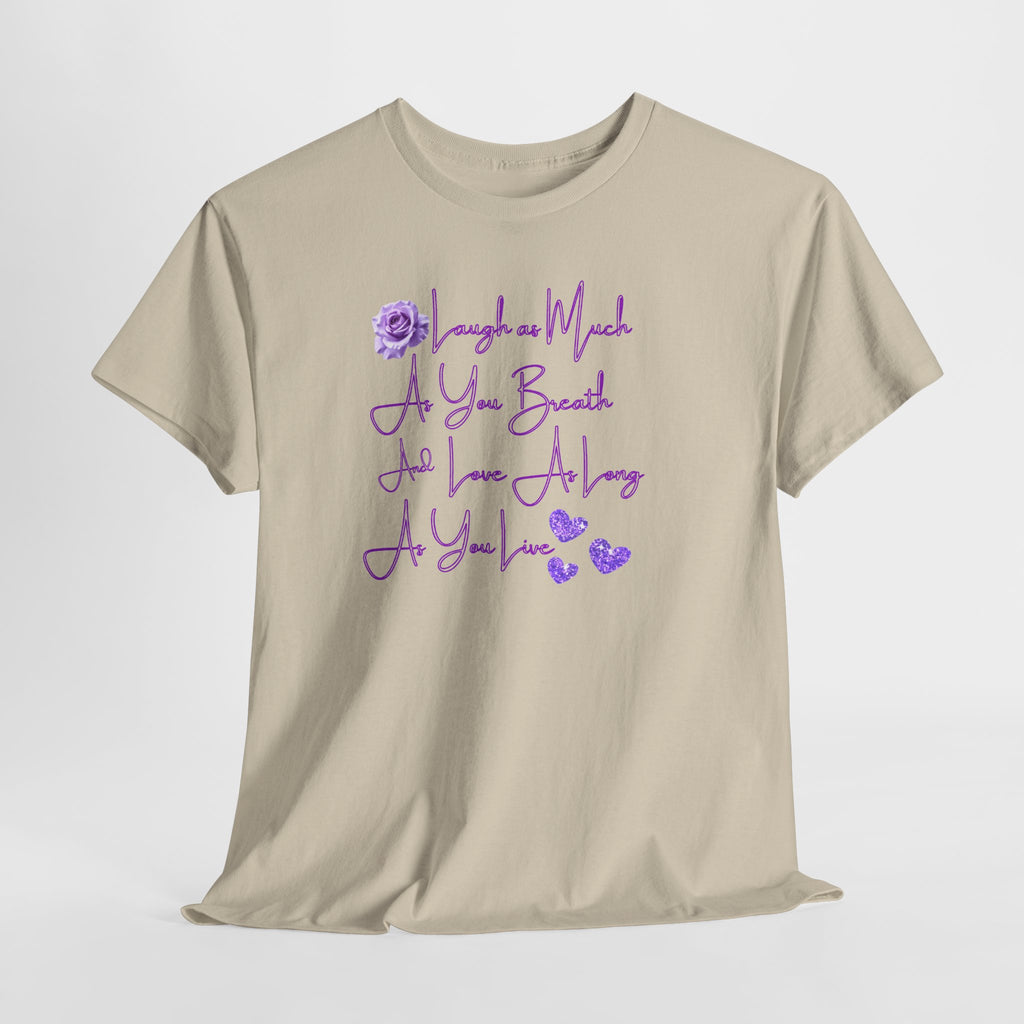 Inspirational Script Tee — "Breathe, Believe, Love" Purple Handwritten Design