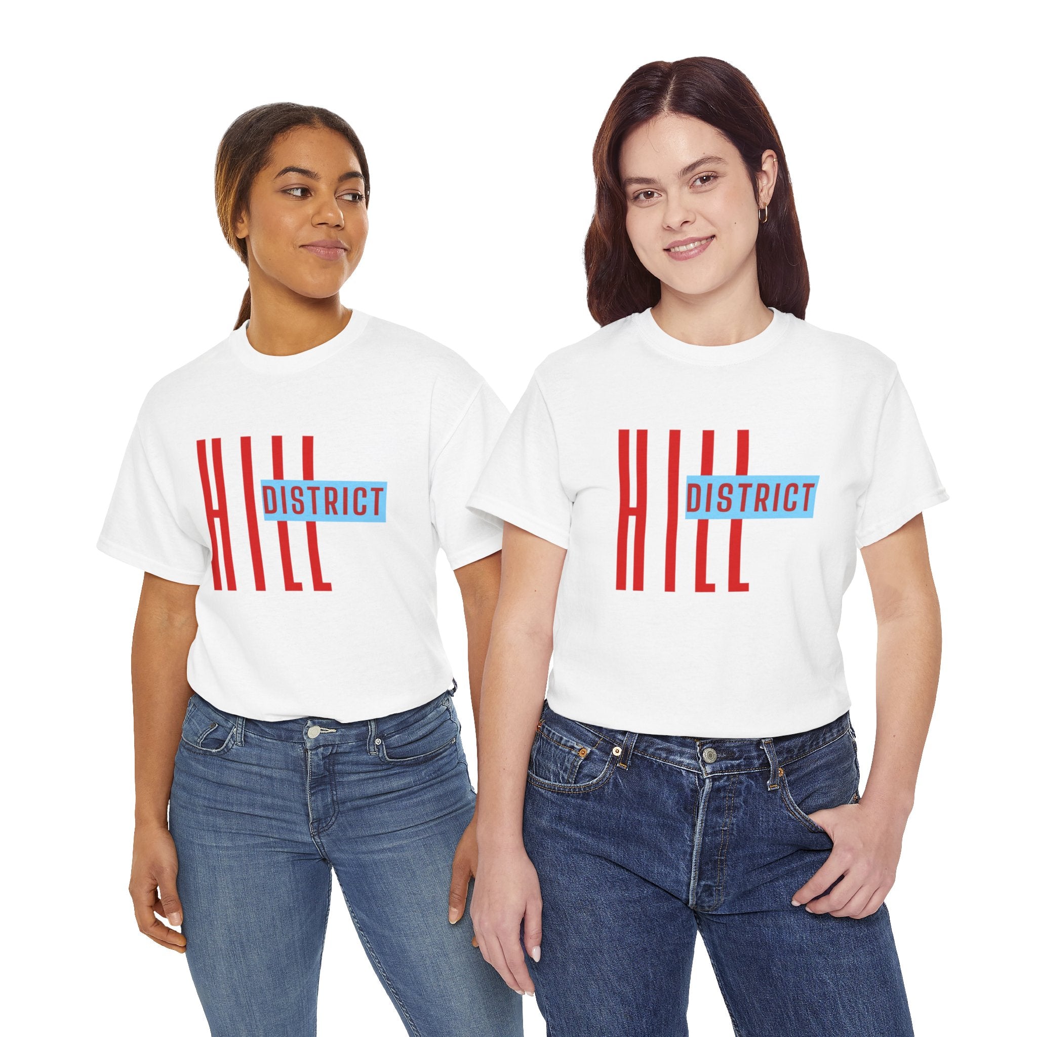 Hill District T-Shirt — Retro Red & Blue 'DISTRICT' Graphic Tee