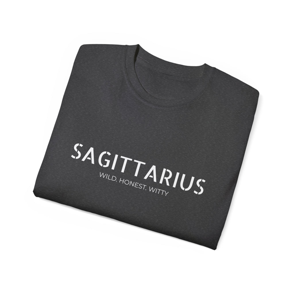 Sagittarius Tee — "Wild. Honest. Witty." Zodiac Shirt for Astrology Lovers