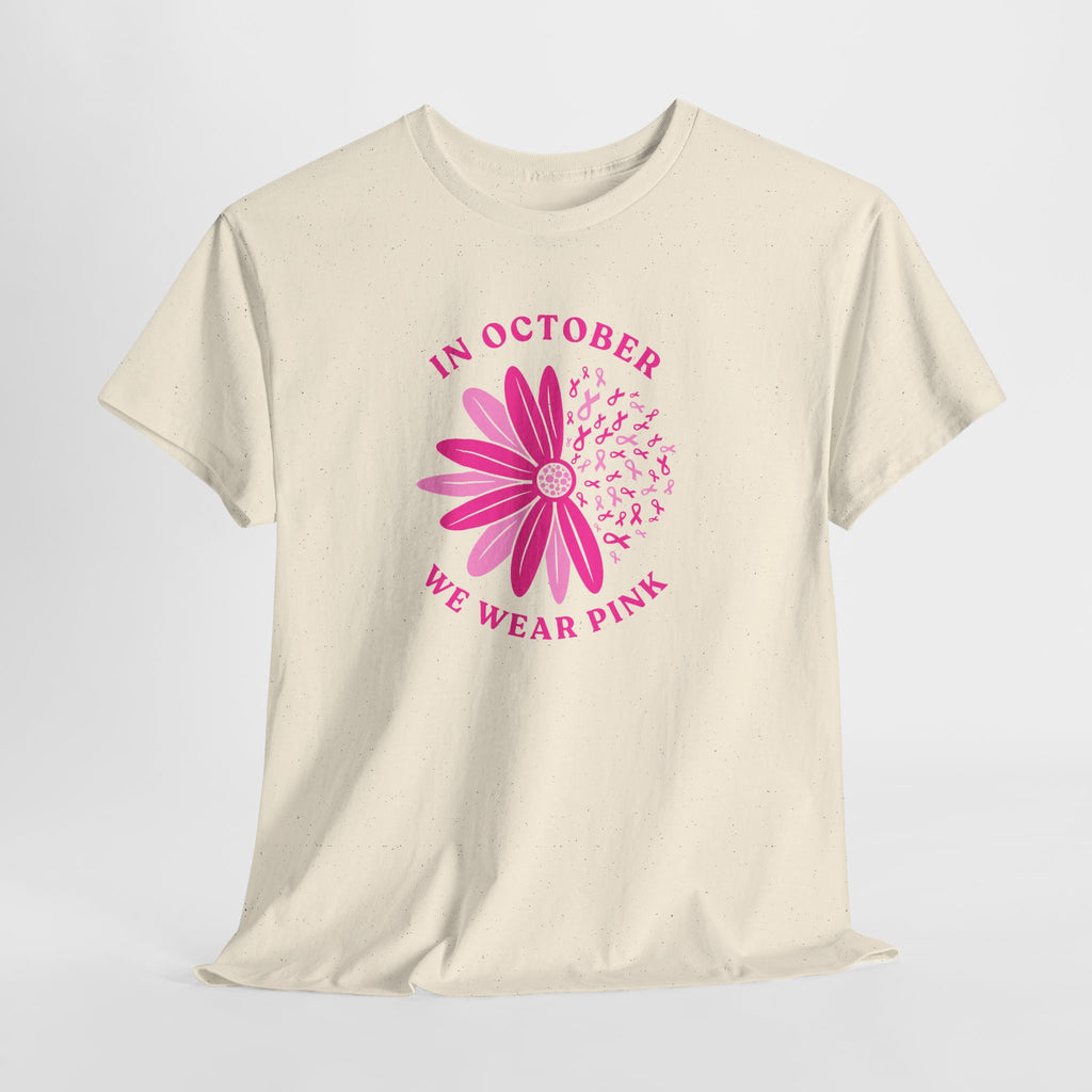 Breast Cancer Awareness Tee — "In October We Wear Pink" Floral Design