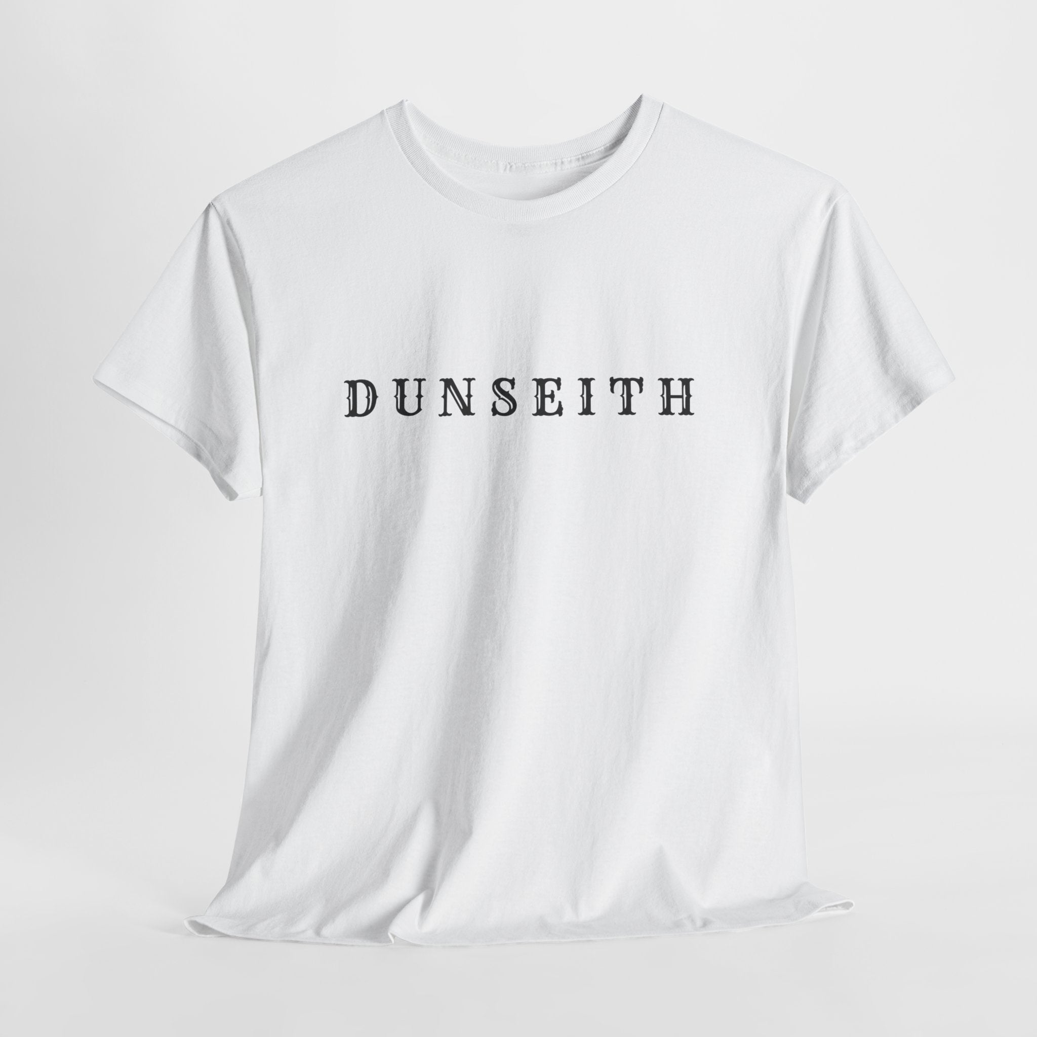 DUNSEITH Minimalist Text Tee — Classic White Graphic T-Shirt