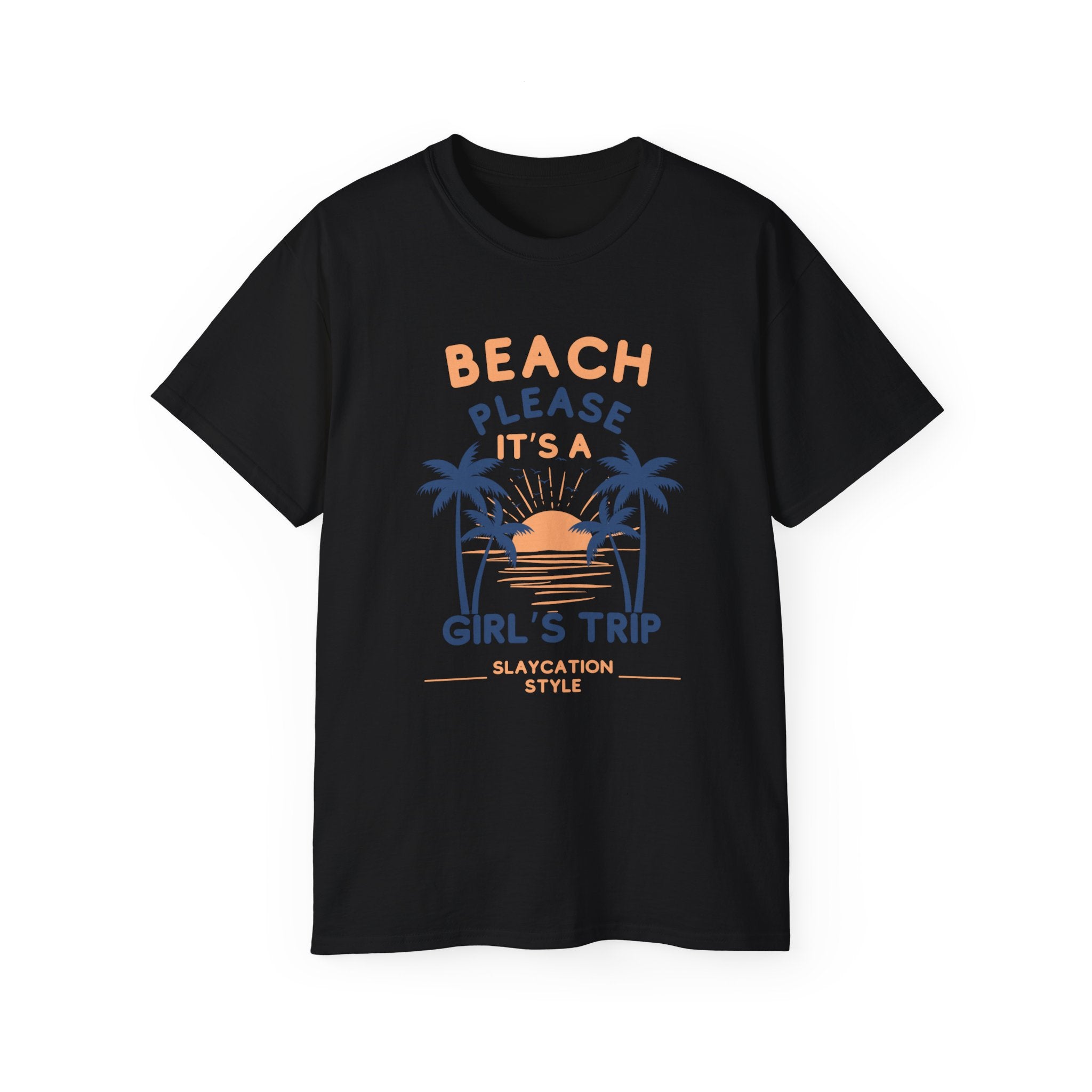 Beach Please It's a Girl's Trip Tee — Tropical Palm Sunset Vacation Shirt