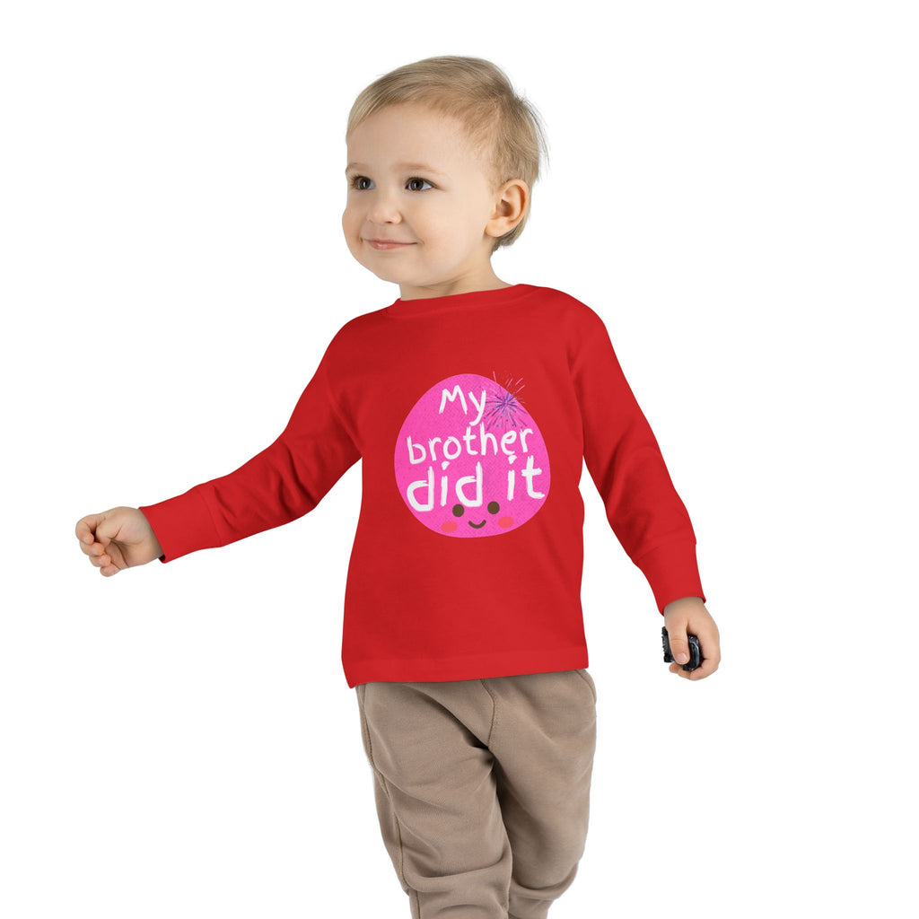 Toddler Long Sleeve Tee — "My Brother Did It" Cute Pink Kids Shirt