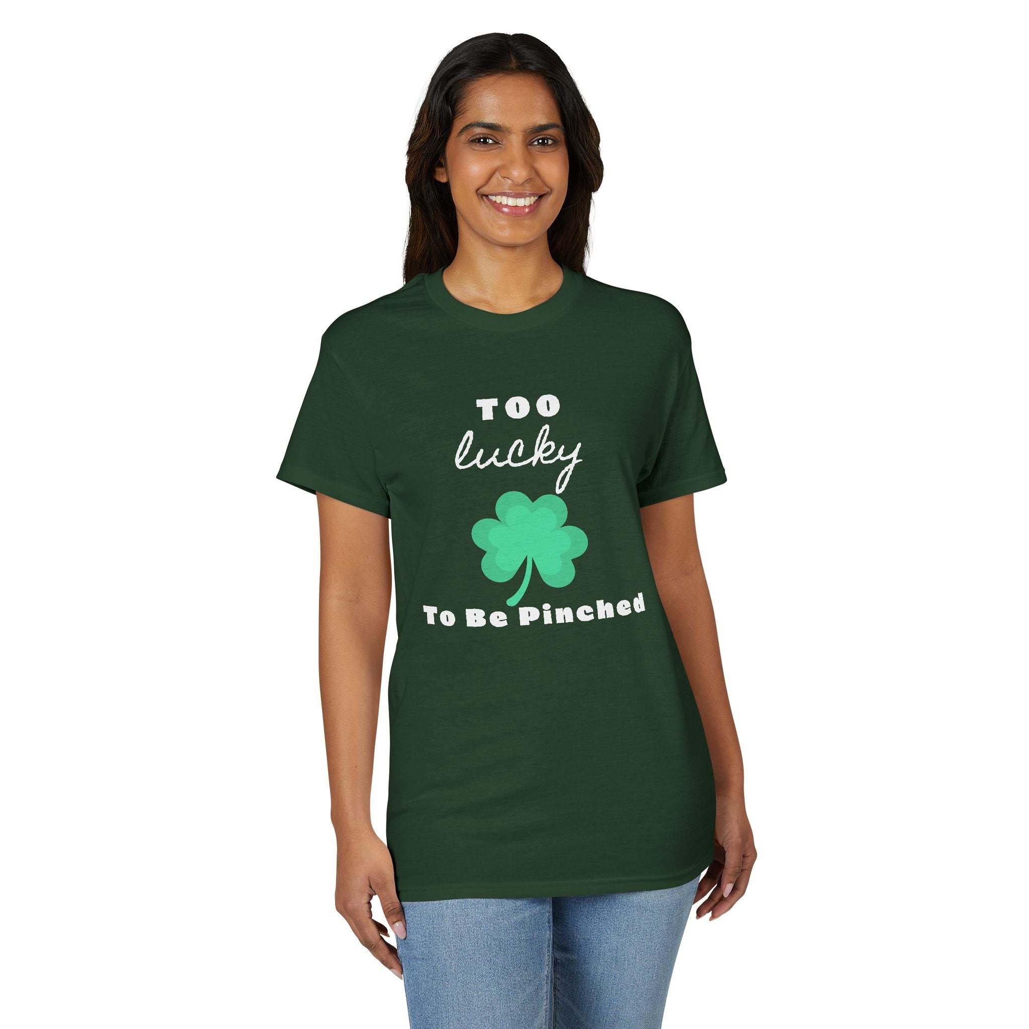 St. Patrick's Day T-Shirt – "Too Lucky to Be Pinched" Shamrock Tee