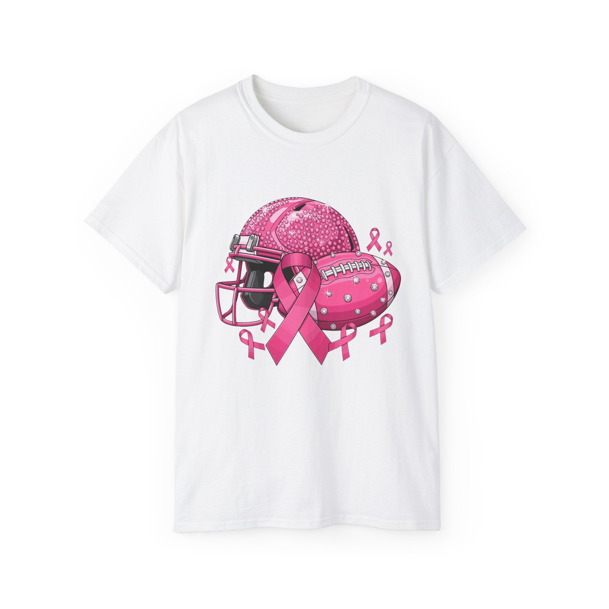 Breast Cancer Awareness Football Helmet T-Shirt – Pink Ribbon Support Tee