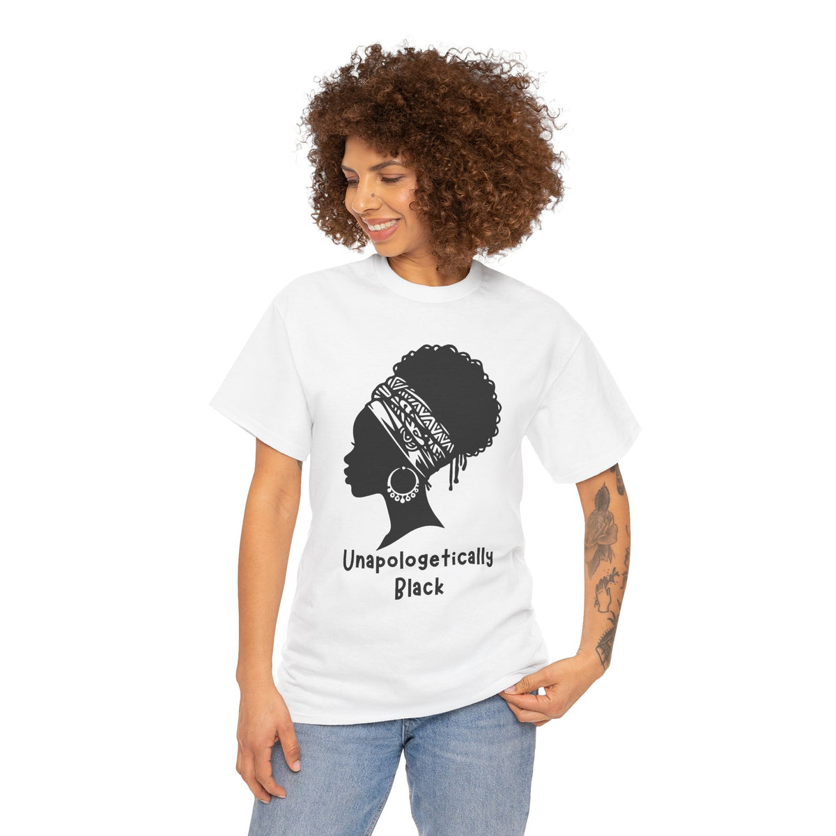 Meditative Woman Line Art Tee – "Unapologetically Black" Cotton T‑Shirt