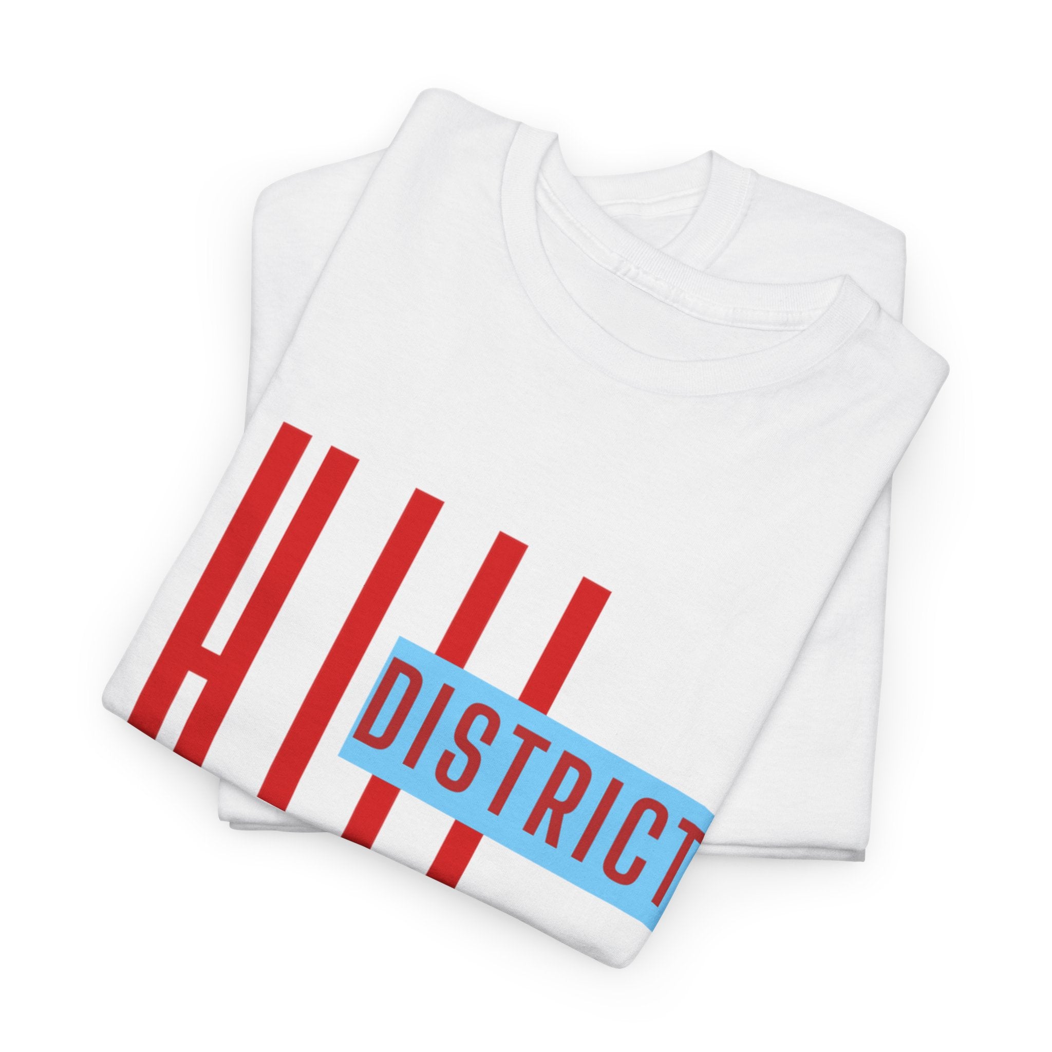 Hill District T-Shirt — Retro Red & Blue 'DISTRICT' Graphic Tee
