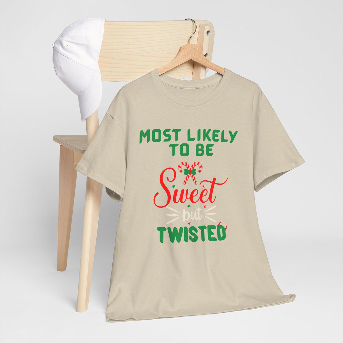 Most Likely to Be Sweet Twisted Christmas Candy Cane T-Shirt