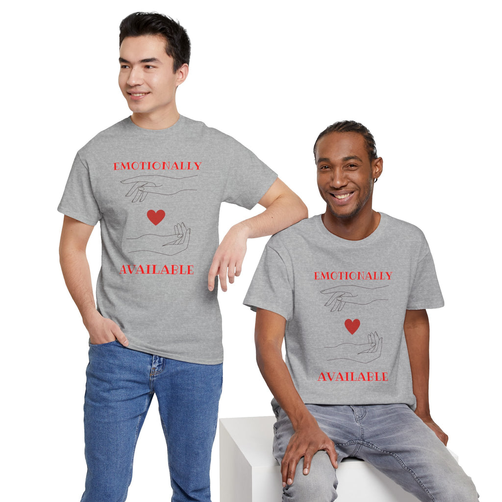 T-Shirt — "Emotionally Available" Minimal Heart Line Art Tee