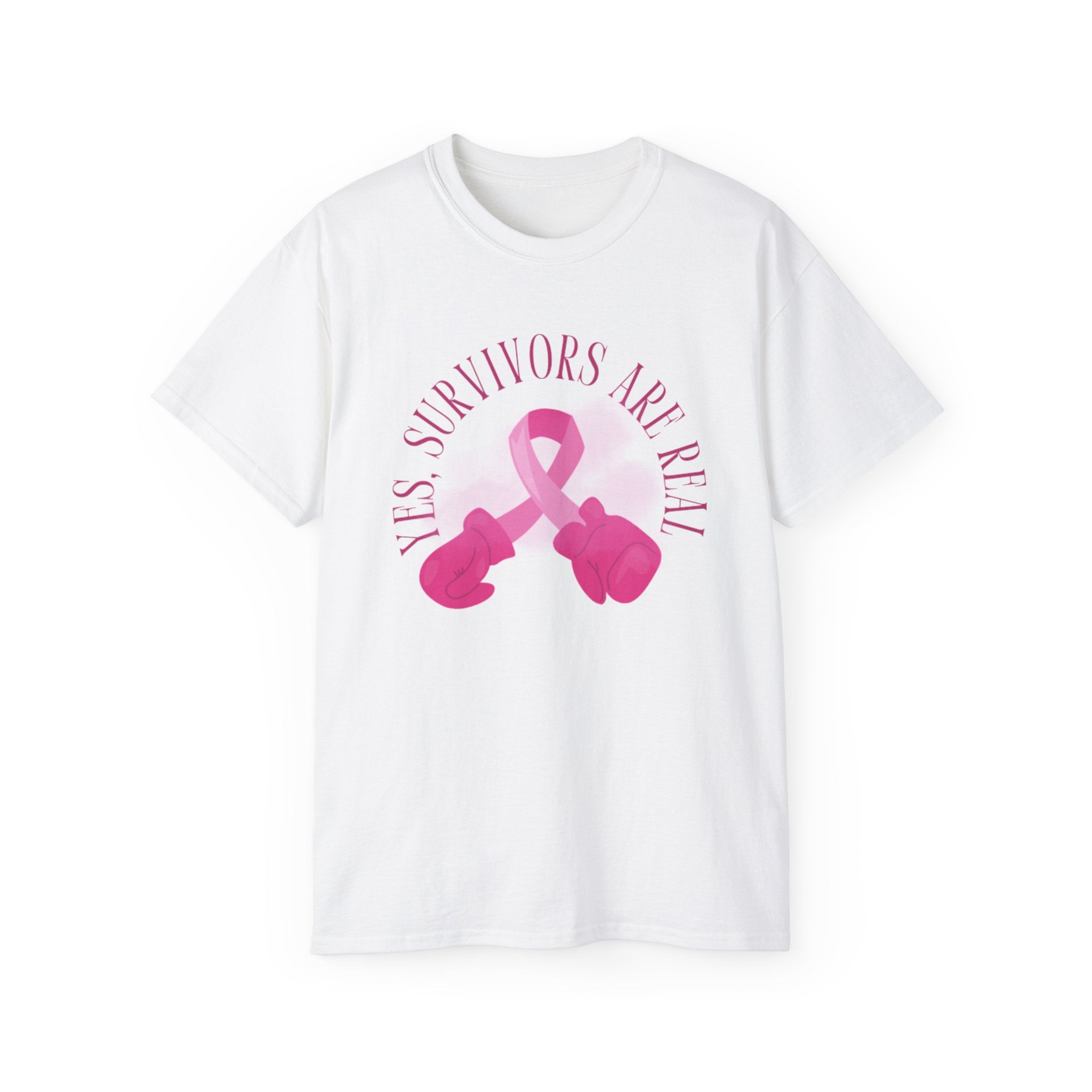 Breast Cancer Survivors Are Real T-Shirt — Pink Ribbon Boxing Gloves Tee