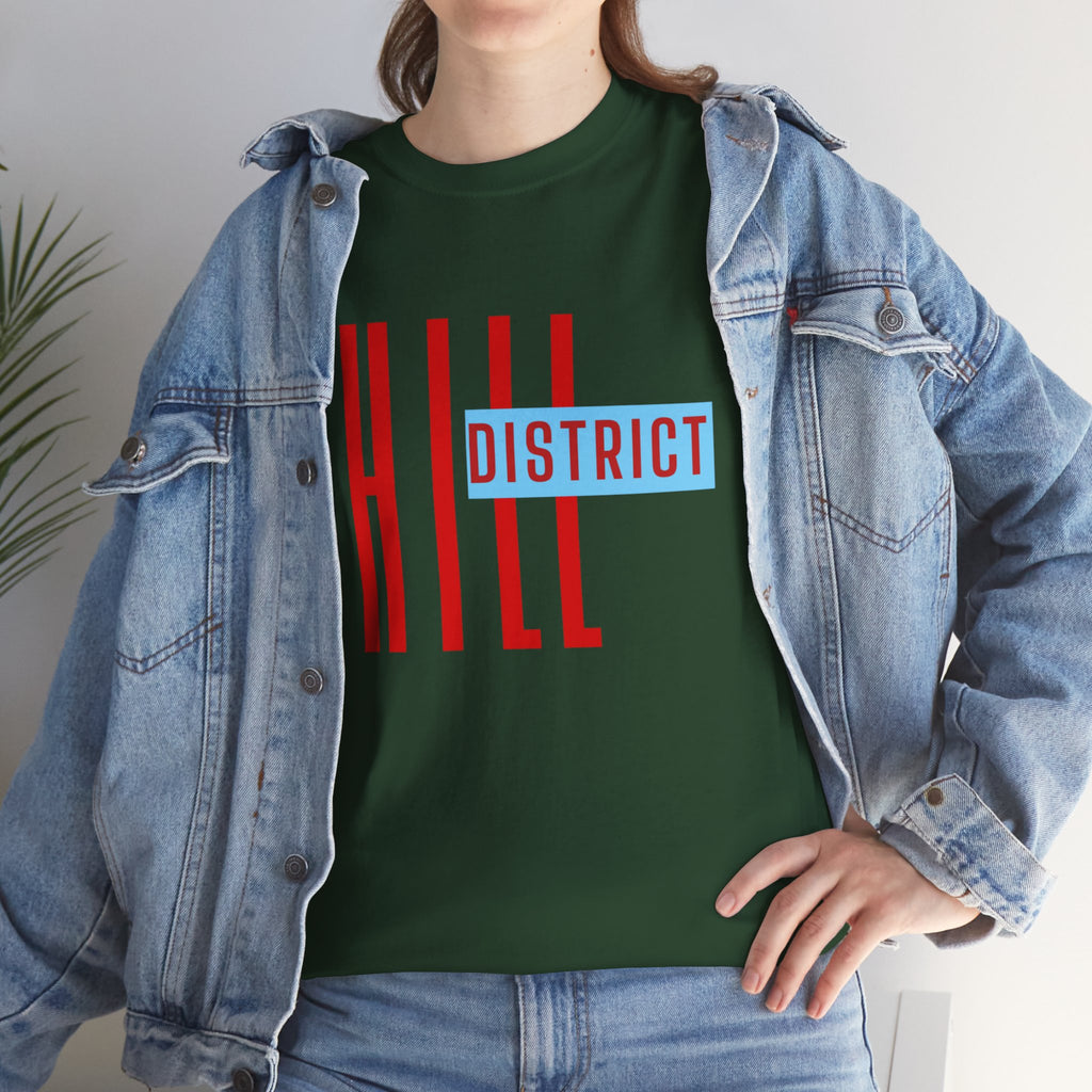 Hill District T-Shirt — Retro Red & Blue 'DISTRICT' Graphic Tee