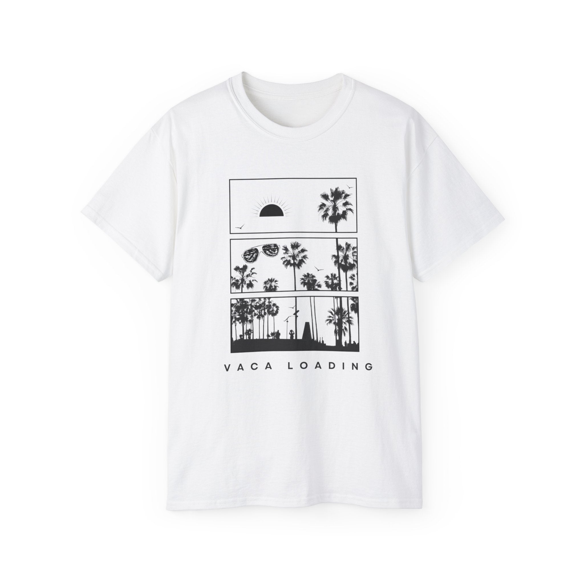 Vacation Loading T‑Shirt — Retro Palm & Sunset Graphic Tee