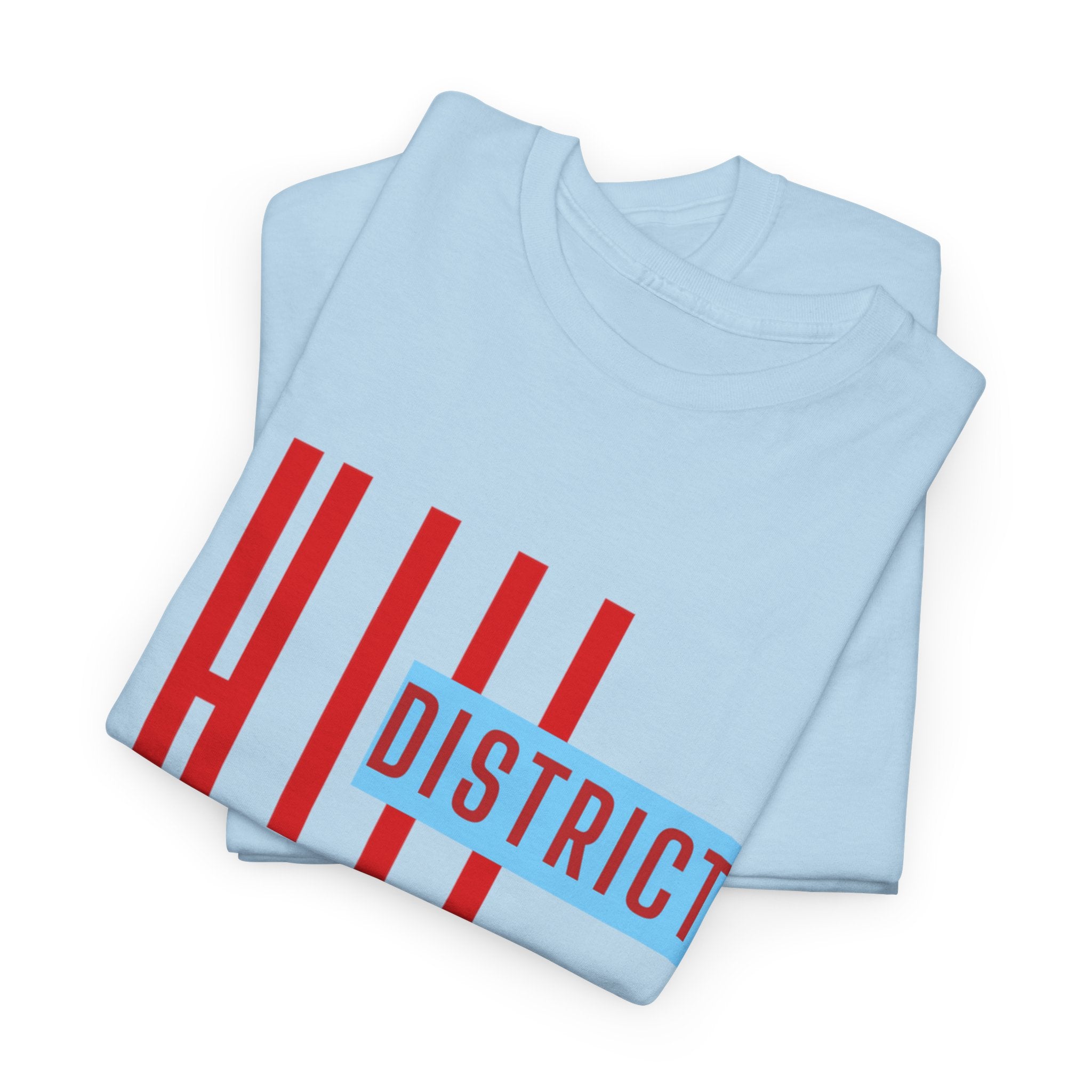Hill District T-Shirt — Retro Red & Blue 'DISTRICT' Graphic Tee