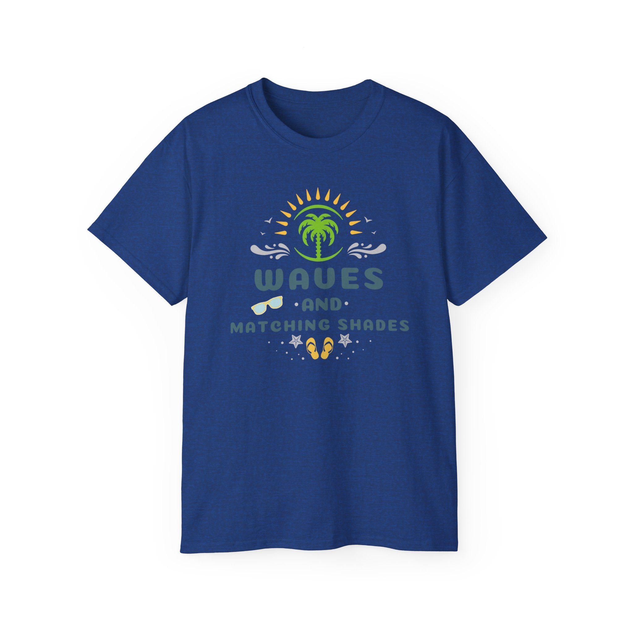 Waves and Matching Shades Tee — Retro Palm Beach Graphic T-Shirt