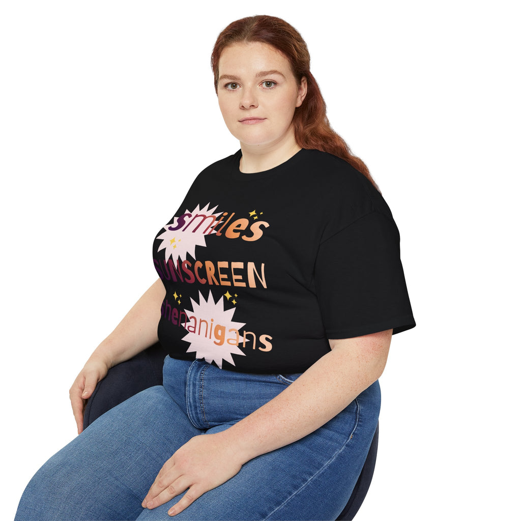 Smiles Sunscreen Shenanigans Tee — Fun Summer Beach Shirt