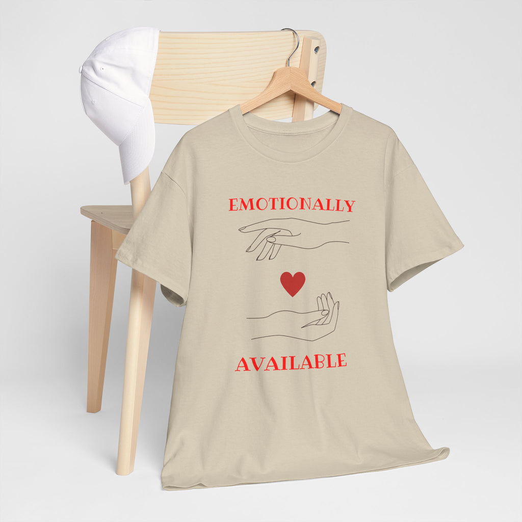 T-Shirt — "Emotionally Available" Minimal Heart Line Art Tee