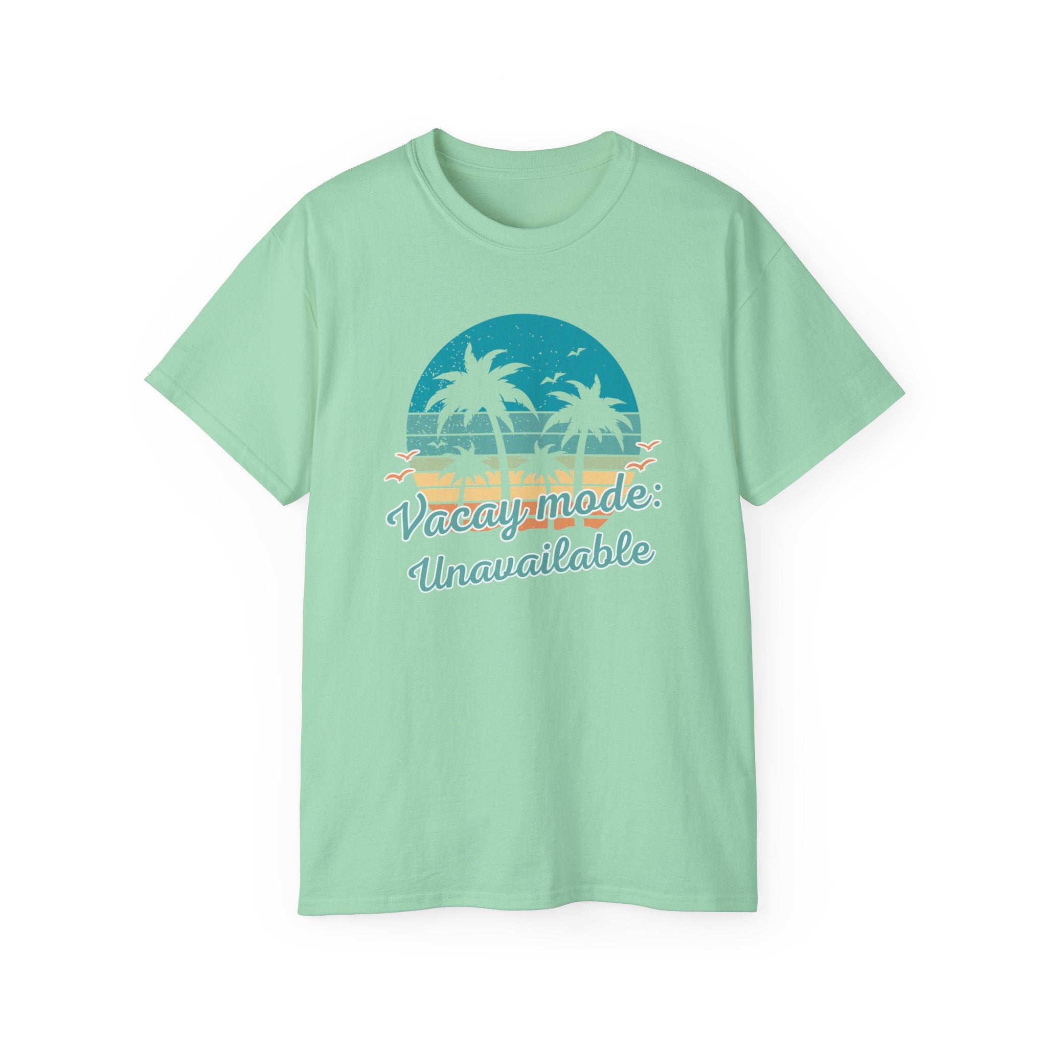 Vacation Mode Tee — Retro Palm Beach Sunset Graphic T-Shirt