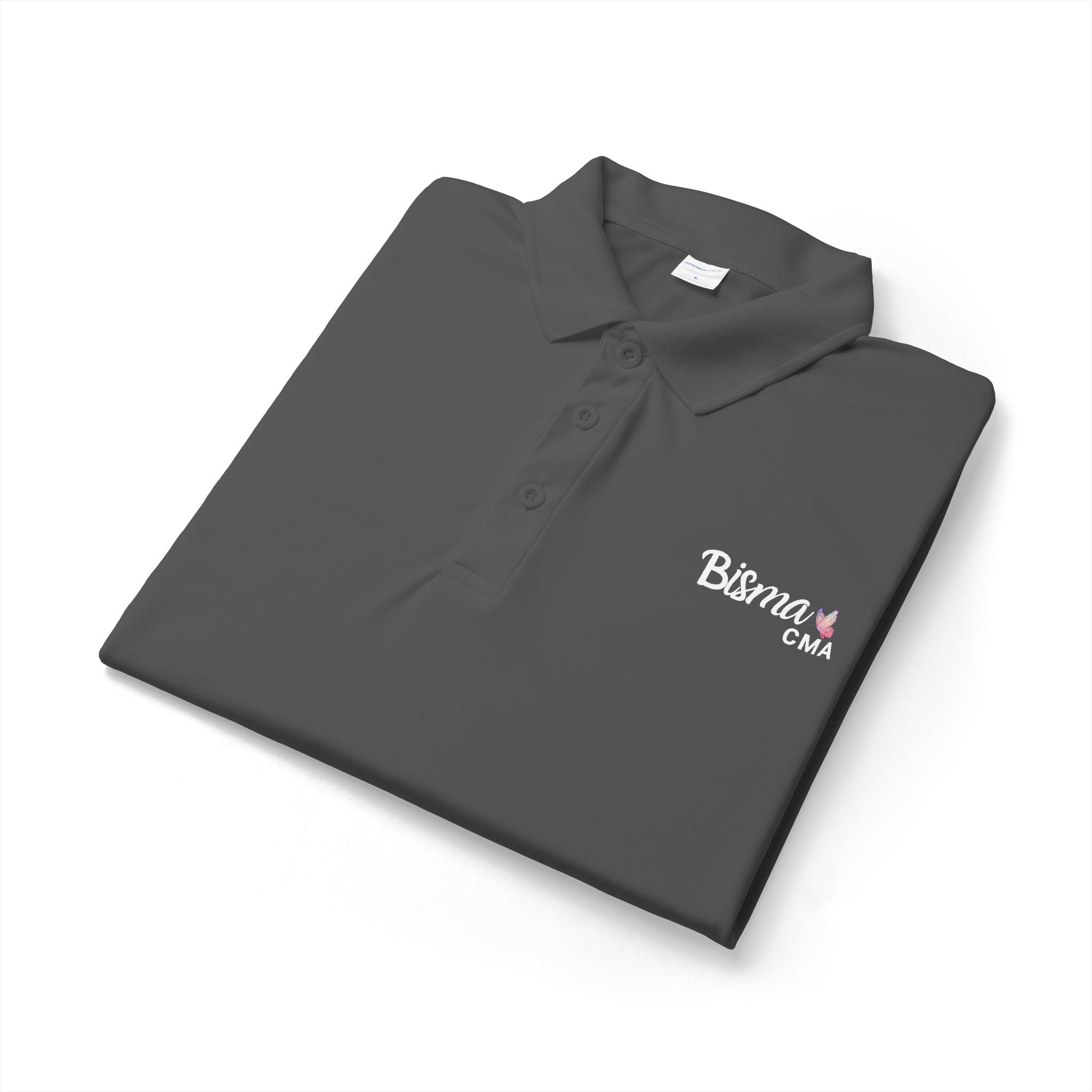 Bisma Embroidered CMA Polo Shirt — 'Butterfly' Logo Performance Golf Polo