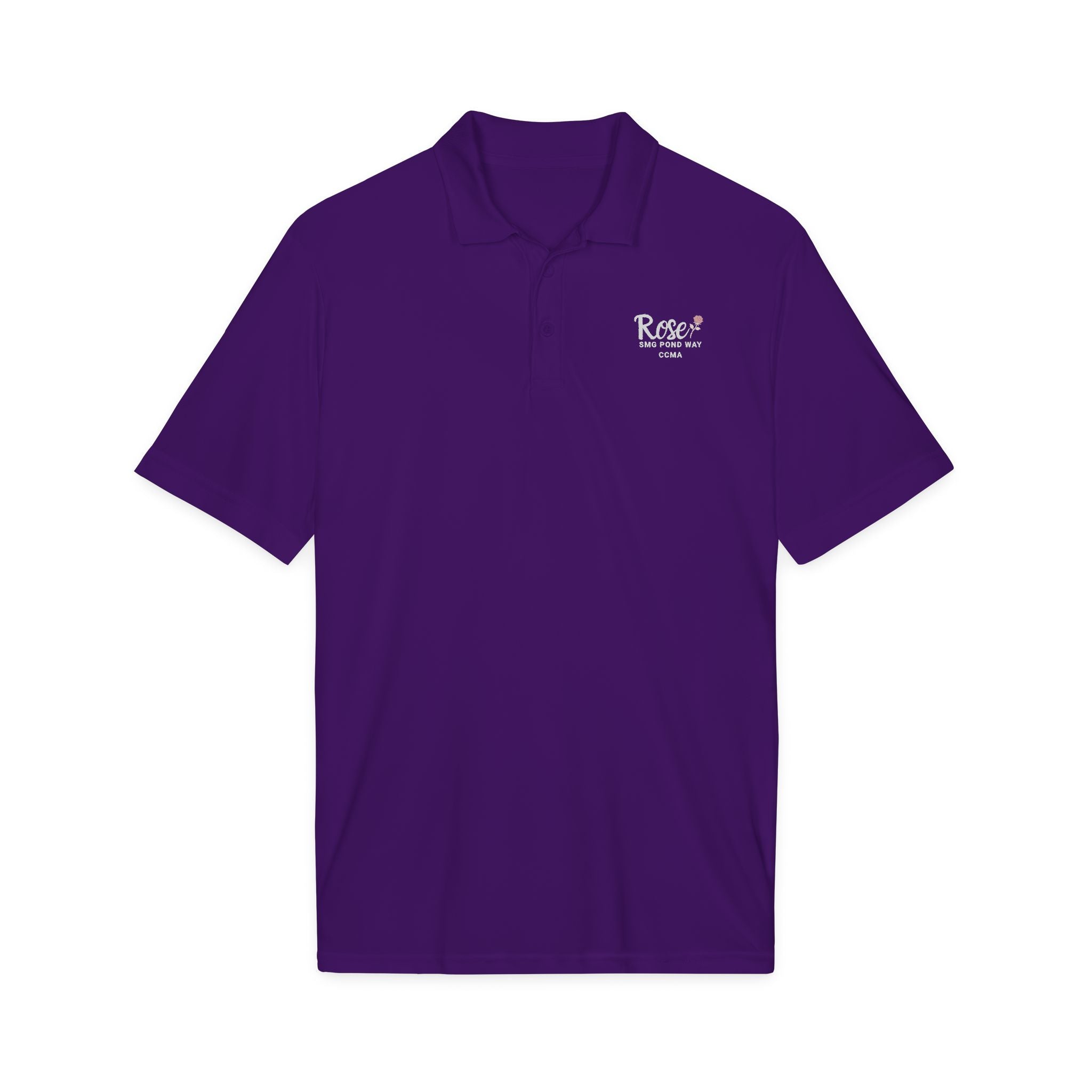 Rose Women's Polo Work Shirt White Script with a Rose