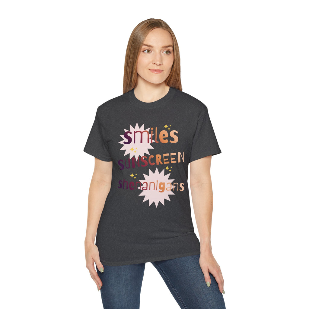 Smiles Sunscreen Shenanigans Tee — Fun Summer Beach Shirt