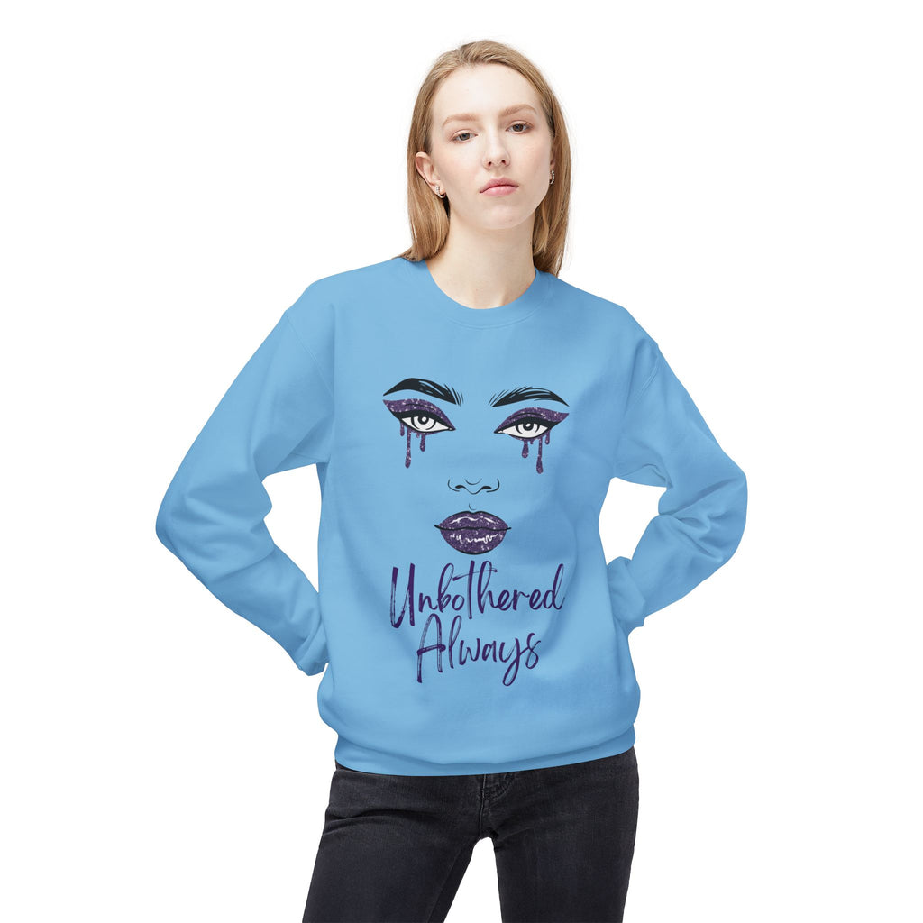 Unbothered Always Crewneck Sweatshirt — Glam Dripping Makeup Graphic