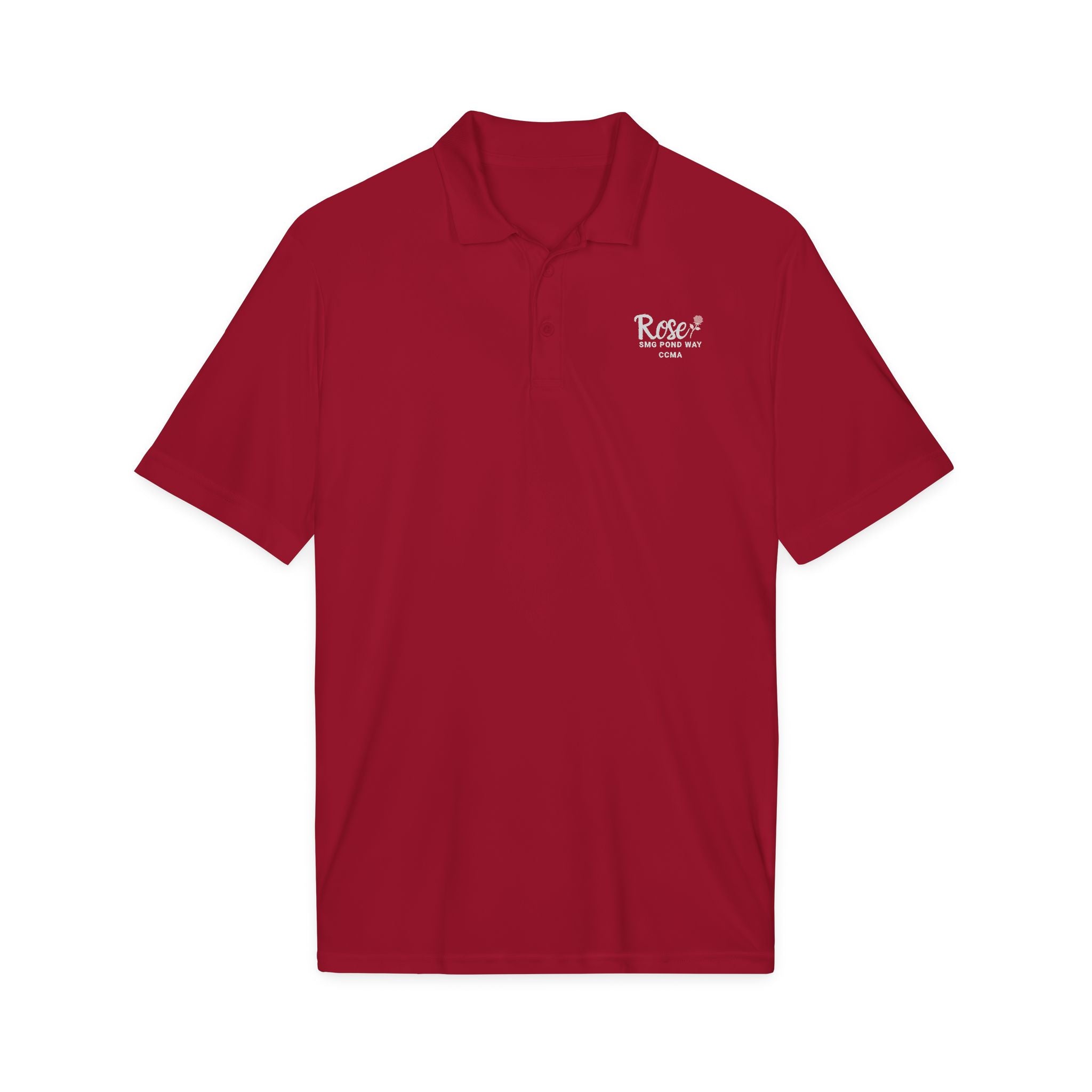 Rose Women's Polo Work Shirt White Script with a Rose