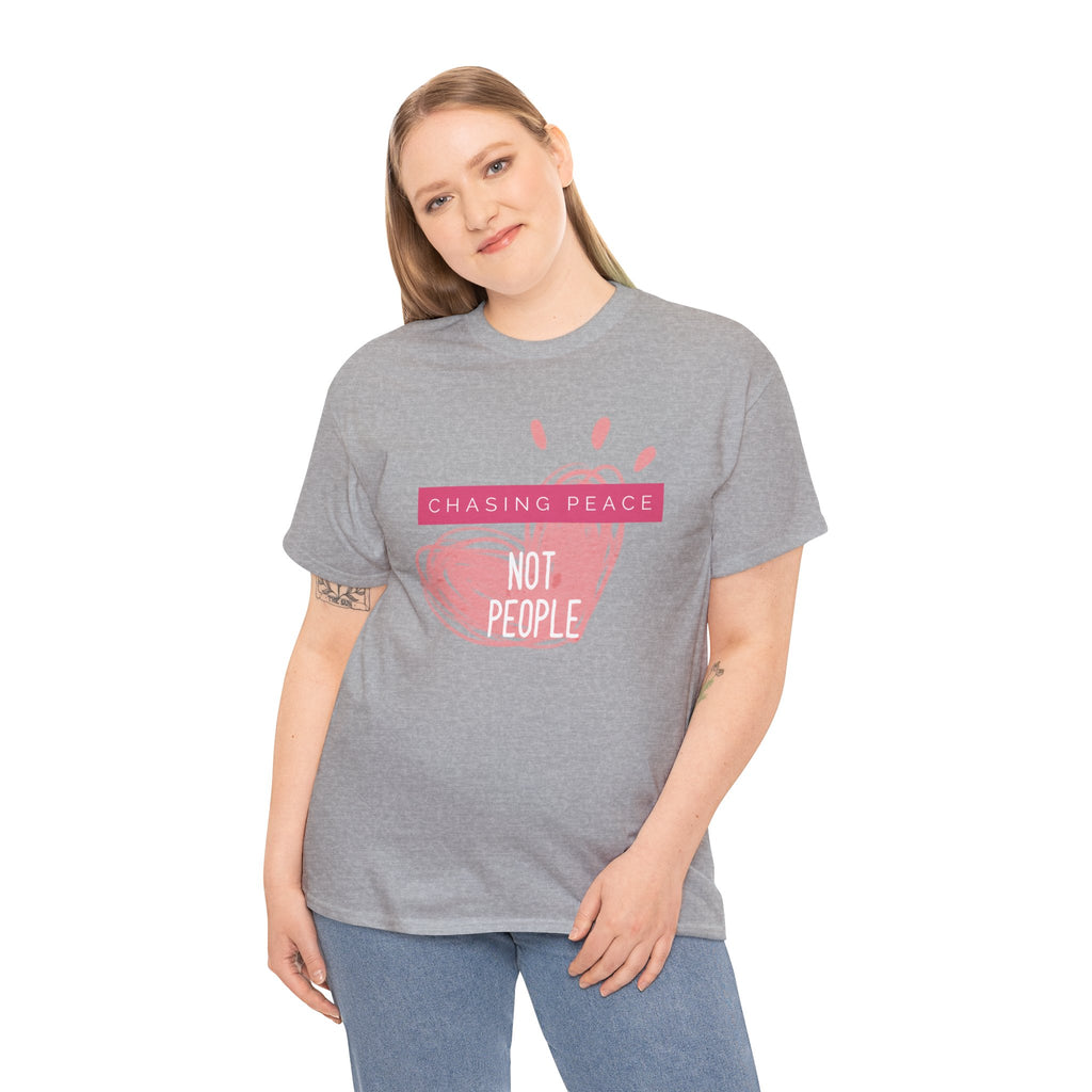 Chasing Peace Not People Tee — Pink Graphic Mental Health Awareness T‑Shirt