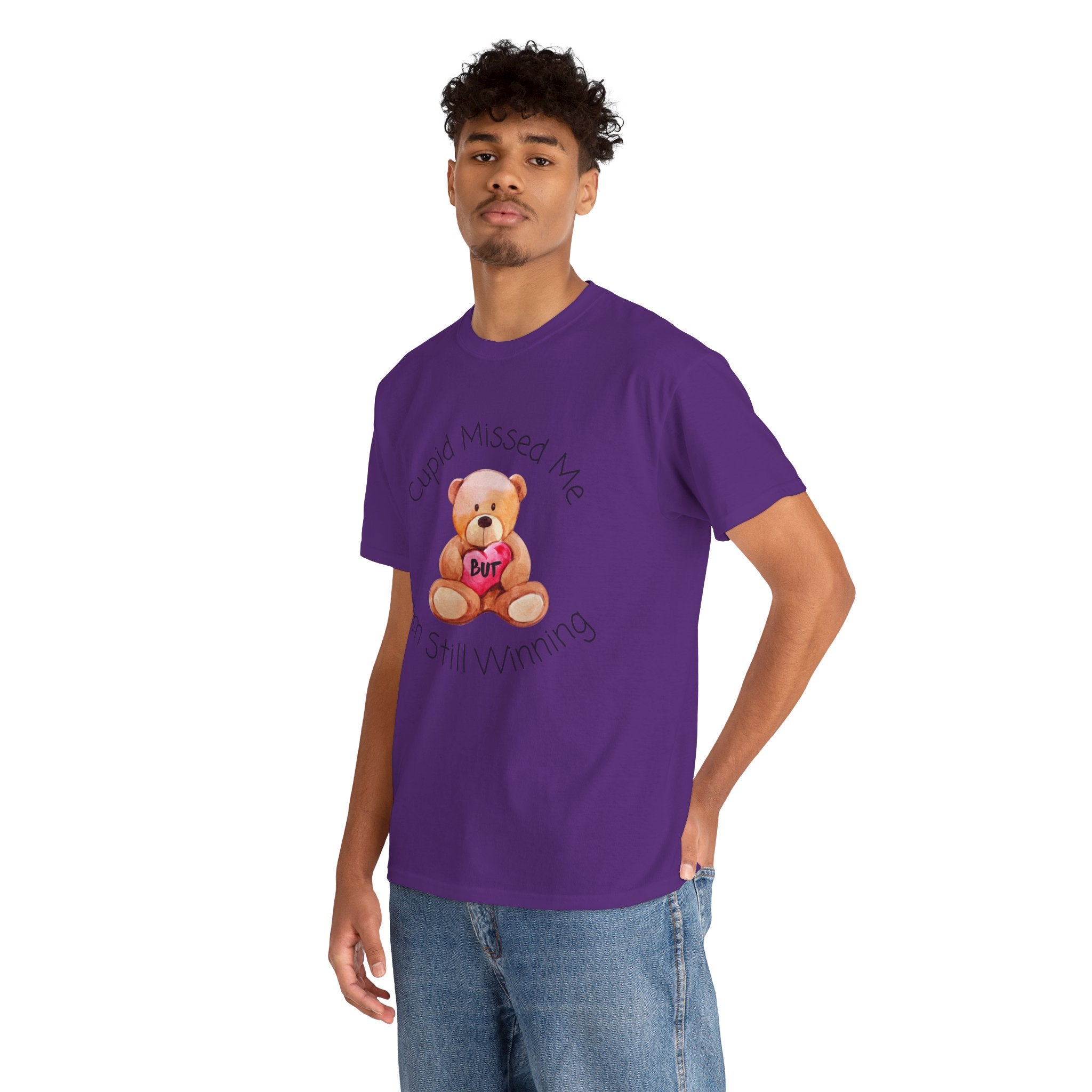 Valentine Teddy Tee - "Cupid Missed Me, I'm Still Winning" Cute Graphic T-Shirt