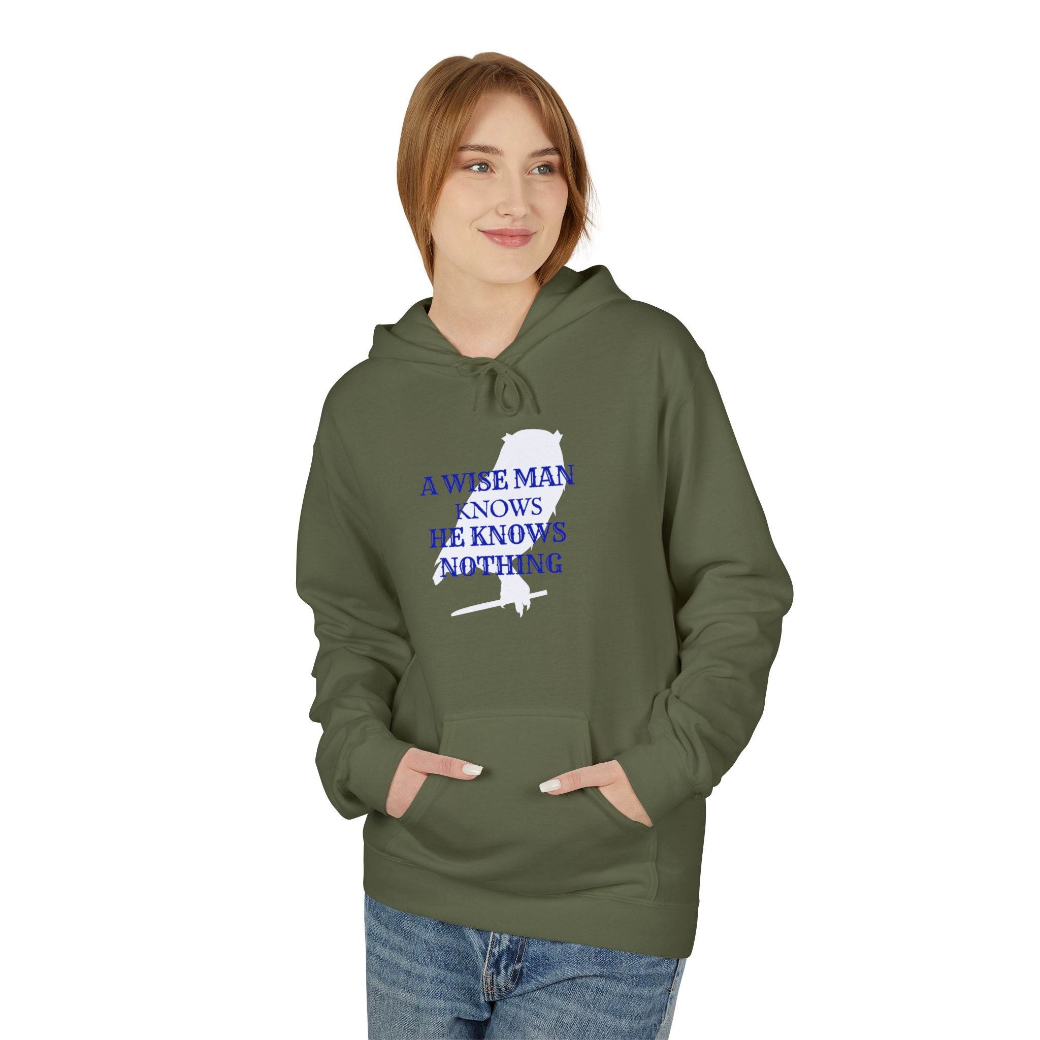 Hoodie — “A Wise Man Knows He Knows Nothing” Minimal Quote Pullover