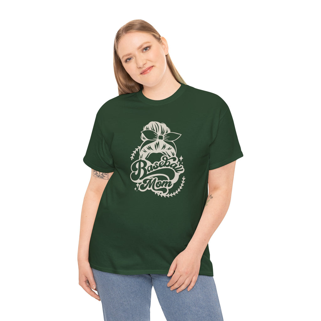 Baseball Mom Tee — Messy Bun Graphic Shirt for Proud Baseball Moms