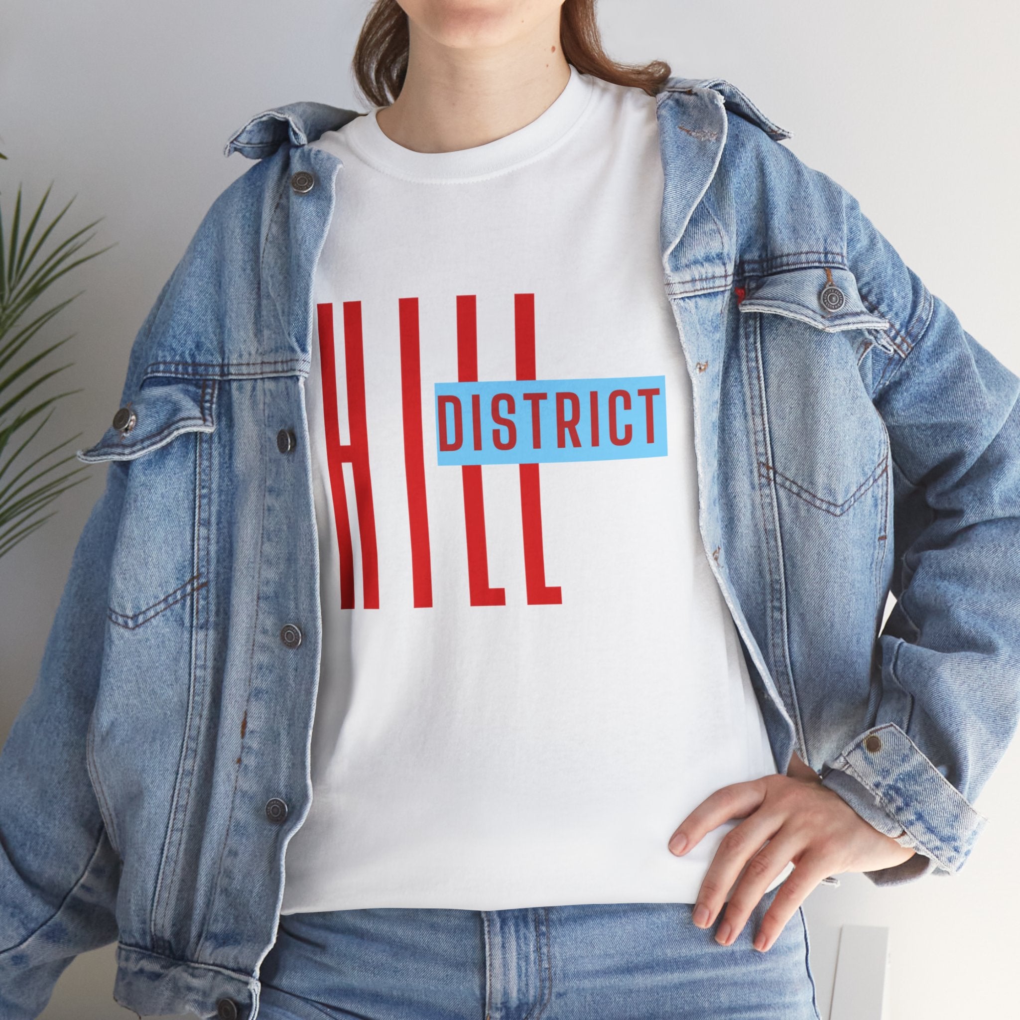 Hill District T-Shirt — Retro Red & Blue 'DISTRICT' Graphic Tee