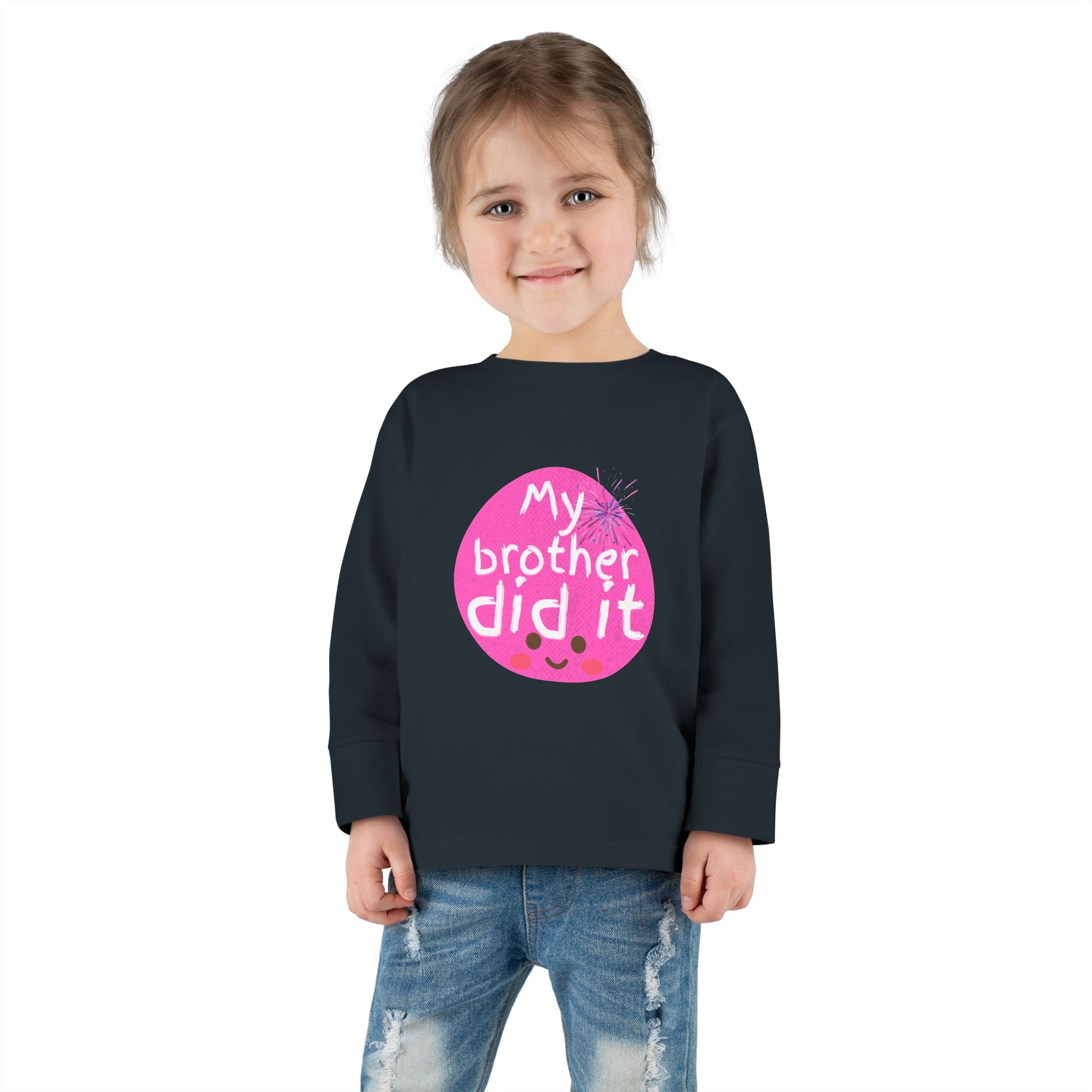 Toddler Long Sleeve Tee — "My Brother Did It" Cute Pink Kids Shirt