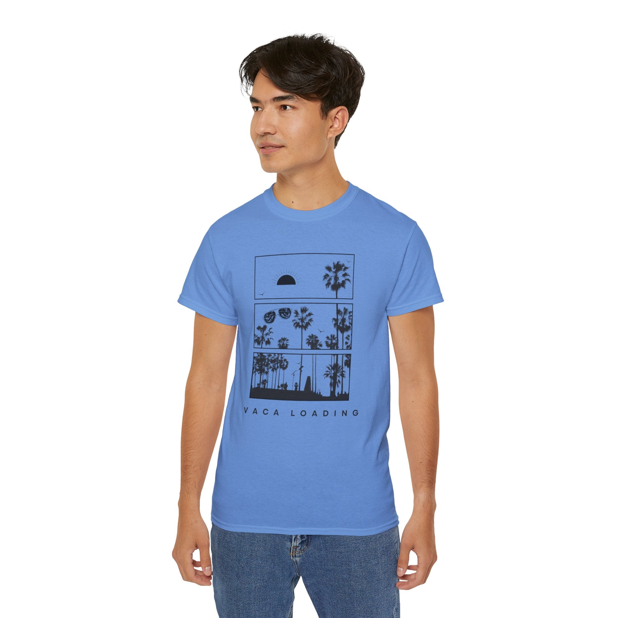 Vacation Loading T‑Shirt — Retro Palm & Sunset Graphic Tee