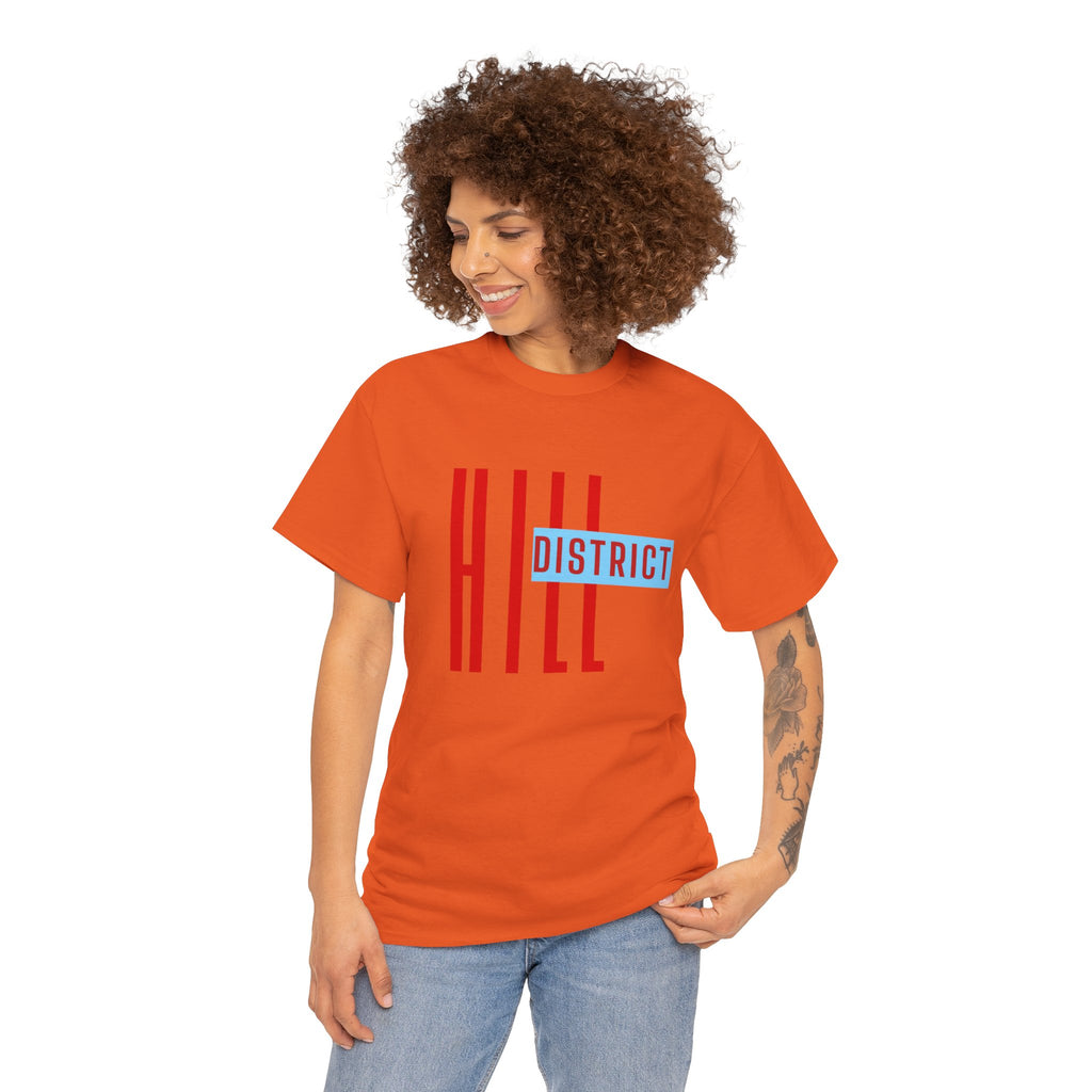 Hill District T-Shirt — Retro Red & Blue 'DISTRICT' Graphic Tee