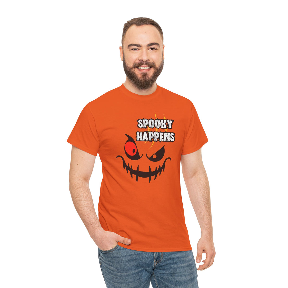 Spooky Happens Halloween T-Shirt — Creepy Jack-O'-Lantern Face Tee