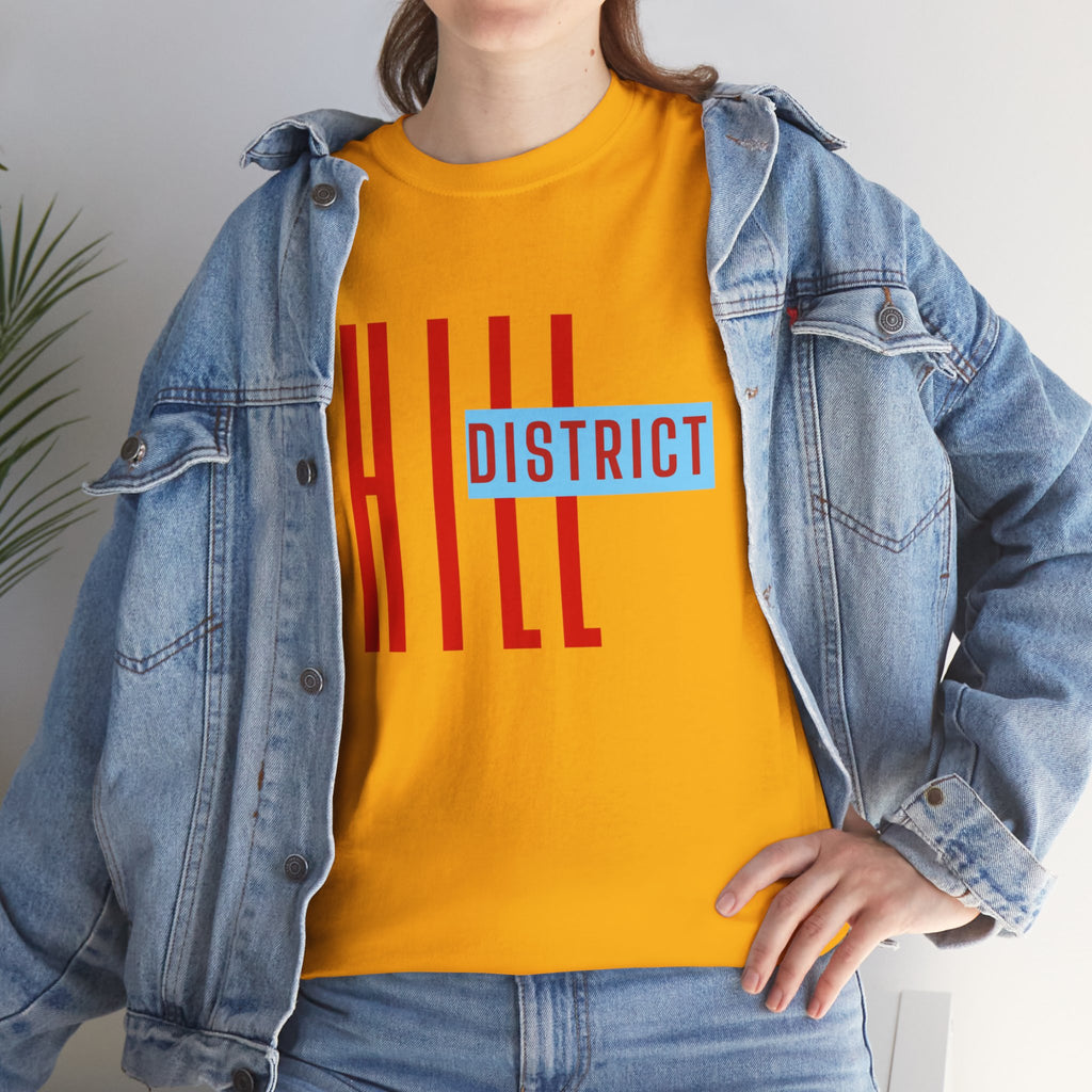 Hill District T-Shirt — Retro Red & Blue 'DISTRICT' Graphic Tee