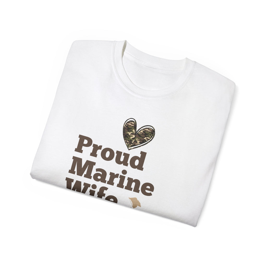 Proud Marine Wife T-Shirt — Camouflage Heart & Marine Family Tee