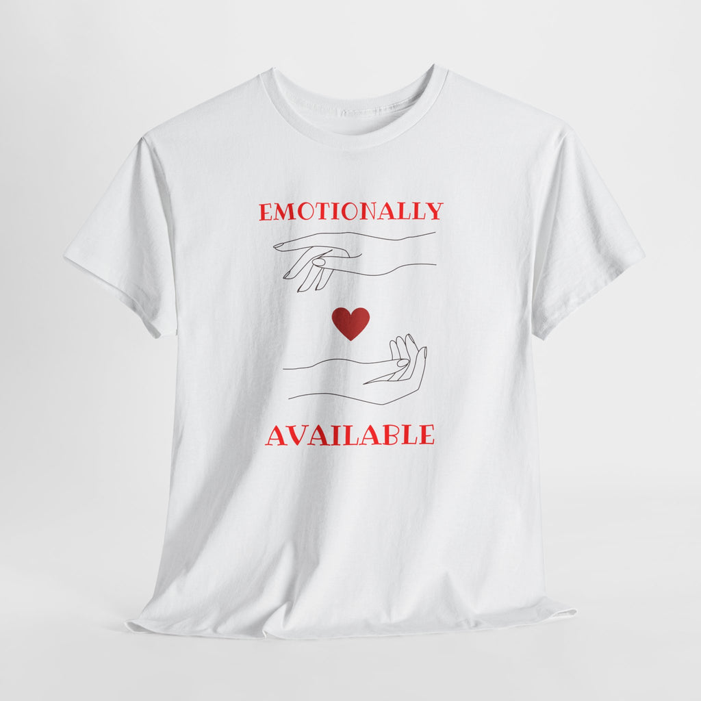 T-Shirt — "Emotionally Available" Minimal Heart Line Art Tee