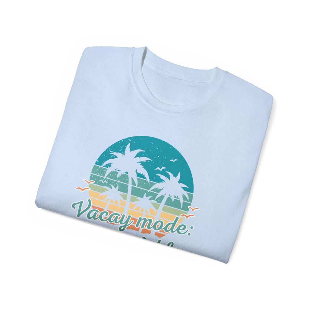 Vacation Mode Tee — Retro Palm Beach Sunset Graphic T-Shirt