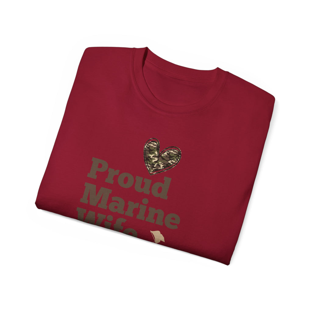 Proud Marine Wife T-Shirt — Camouflage Heart & Marine Family Tee