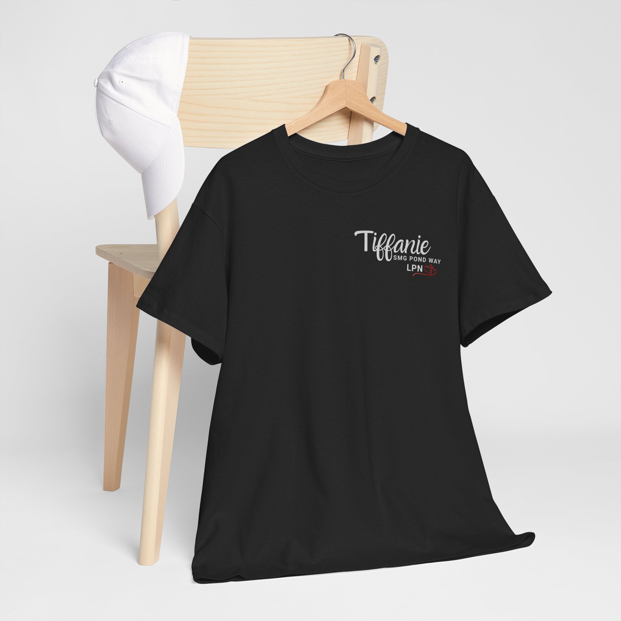 "Tiffanie" Minimal Script with Heart Chest Logo T-Shirt