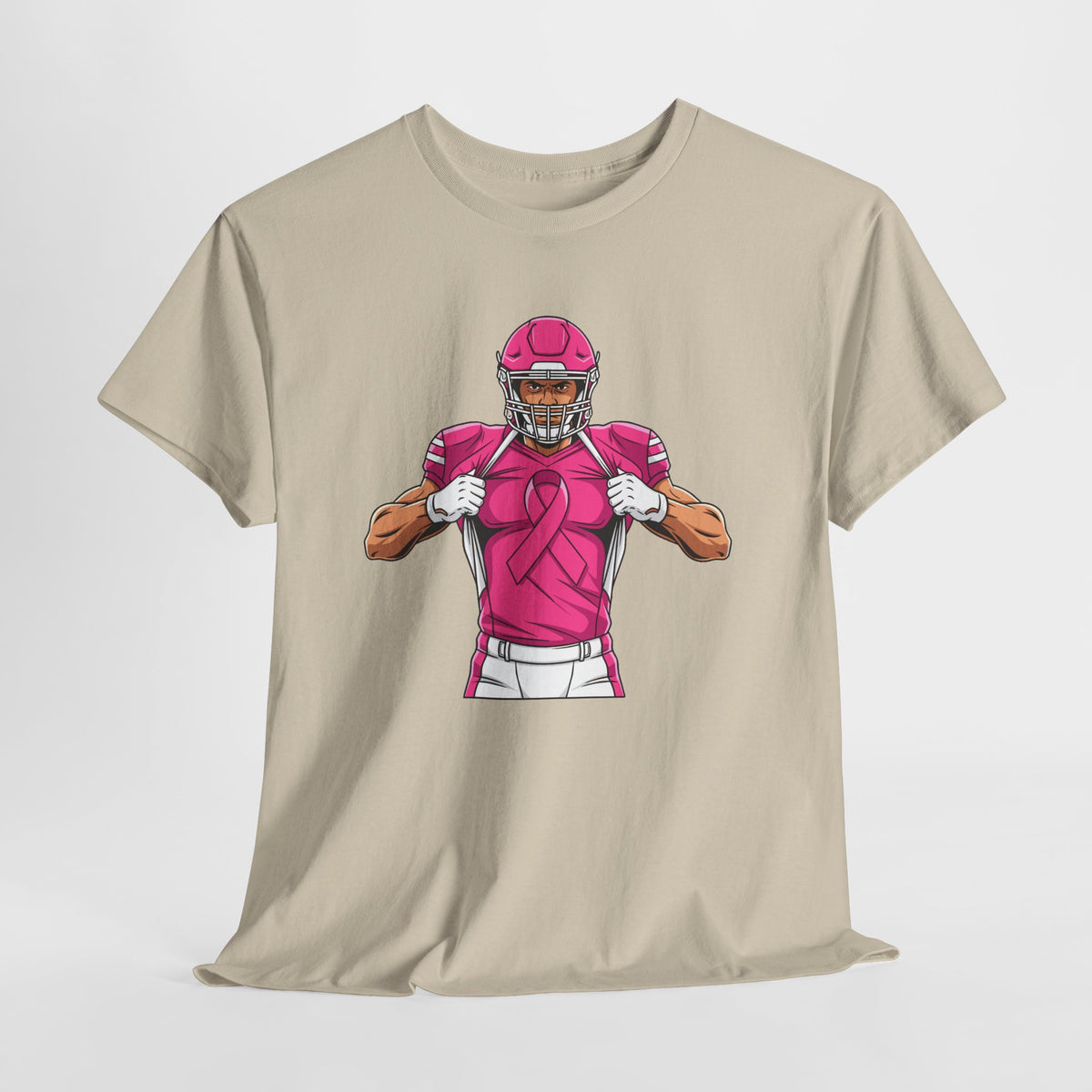 Football Player Revealing Pink Ribbon Tee — Breast Cancer Awareness Sports Shirt