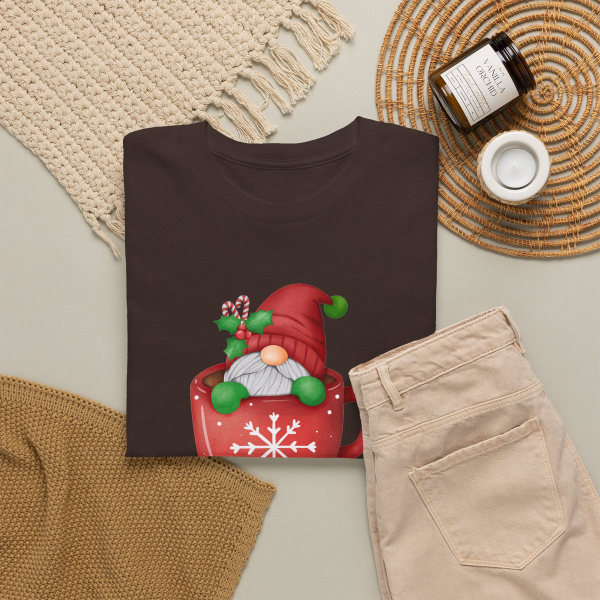 Merry Christmas Gnome in Mug Graphic T-Shirt