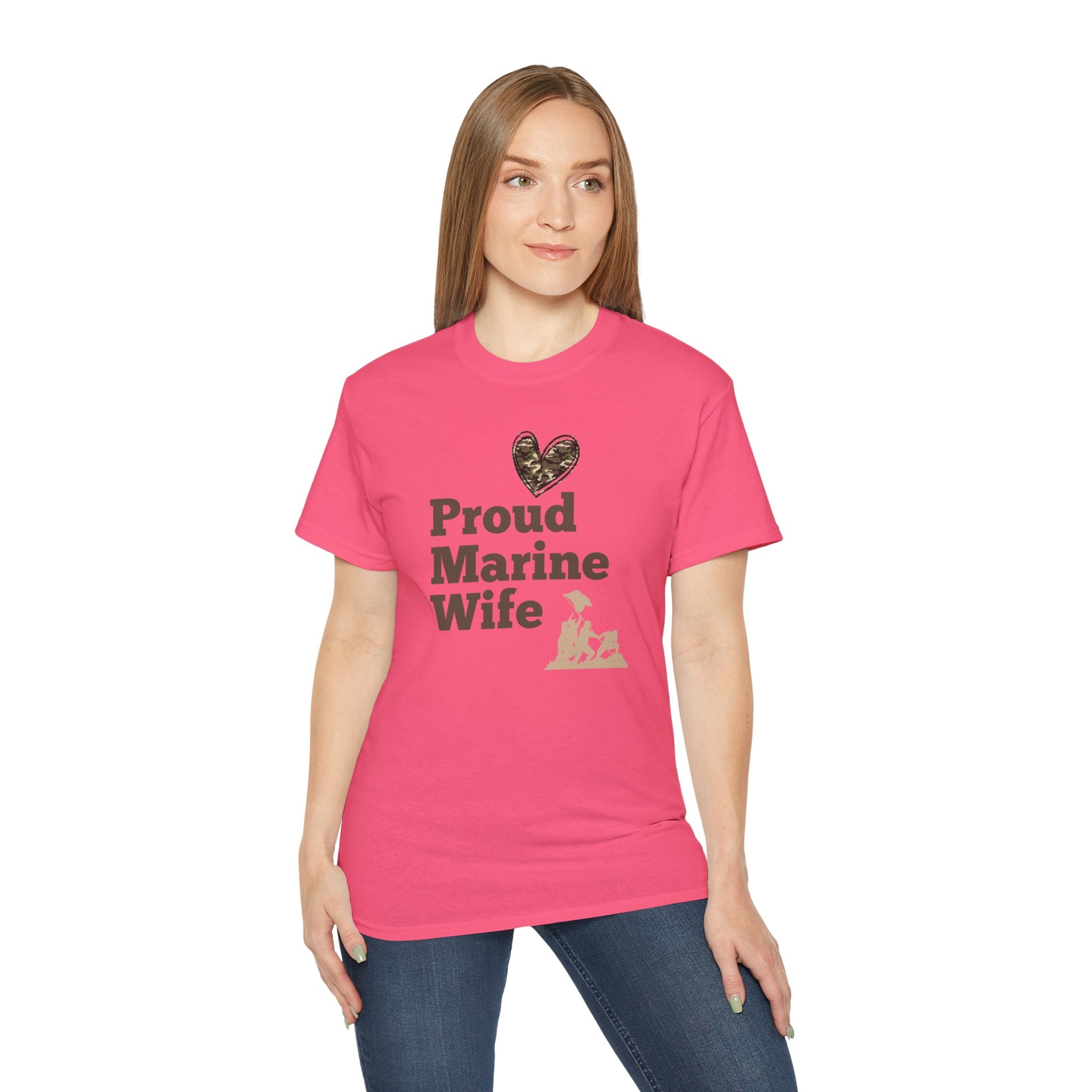 Proud Marine Wife T-Shirt — Camouflage Heart & Marine Family Tee